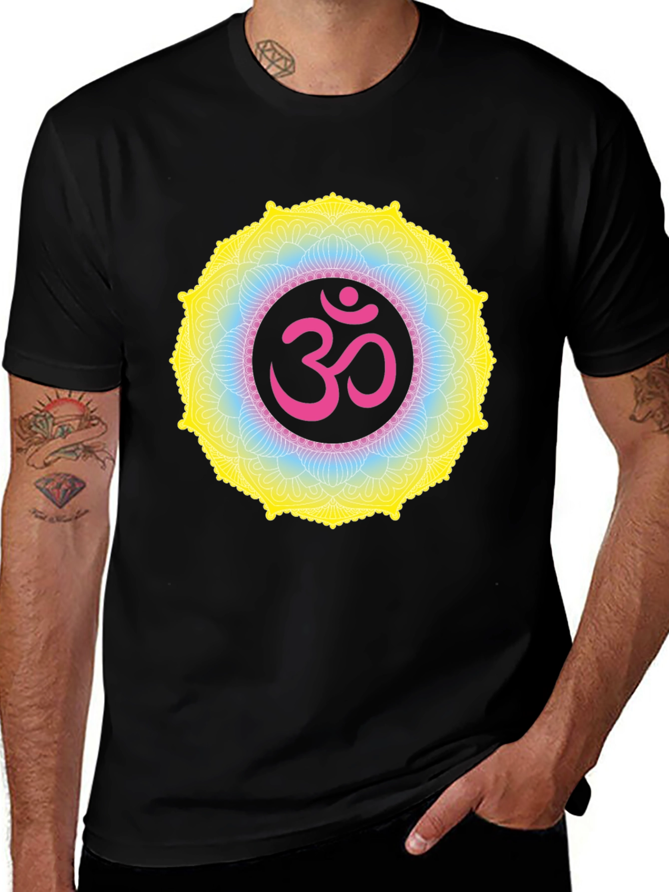 Variant 26 of Om Mandala Graphic Tee - Black
