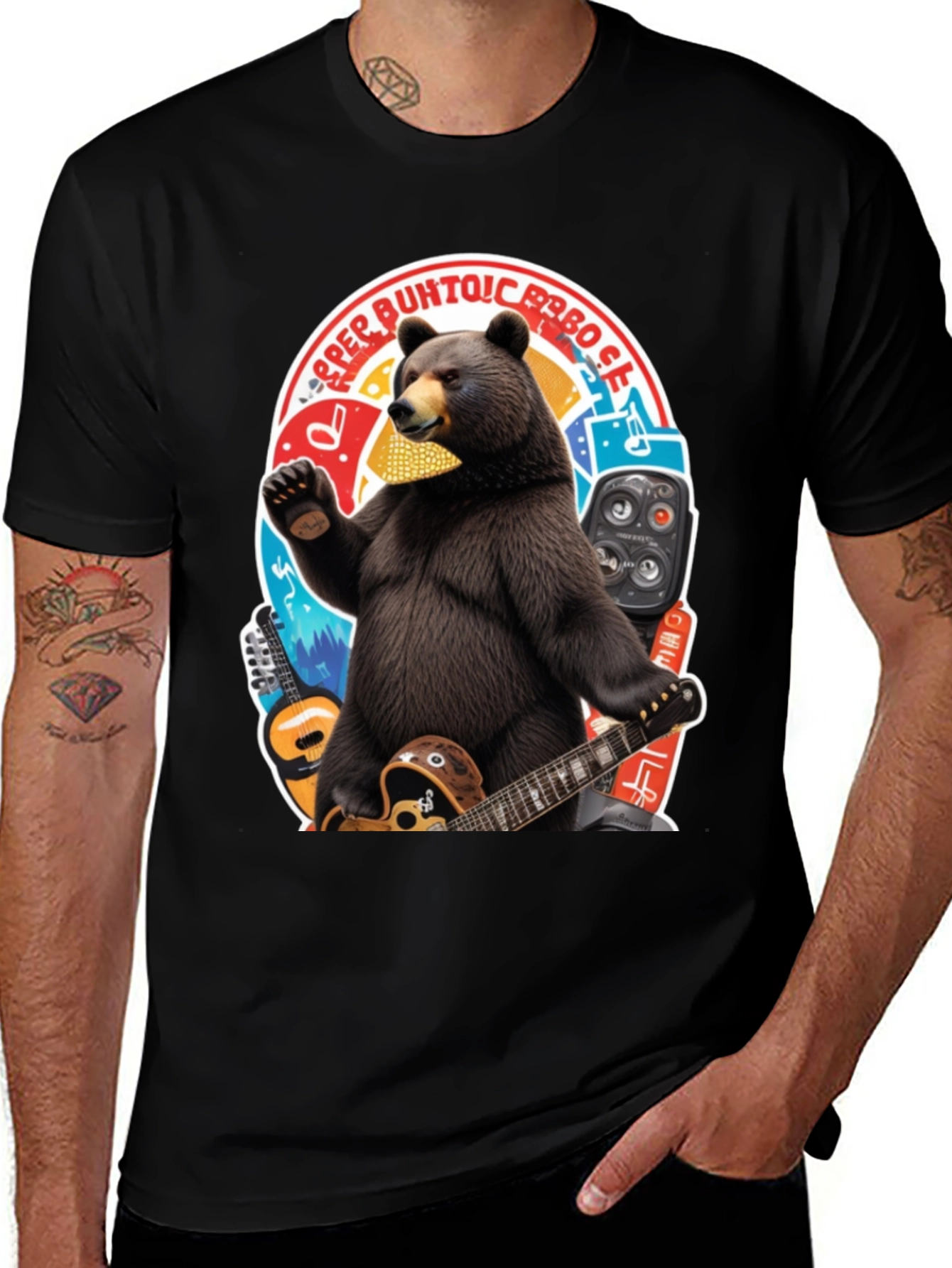 Variant 26 of Bear Playing Guitar Graphic T-Shirt