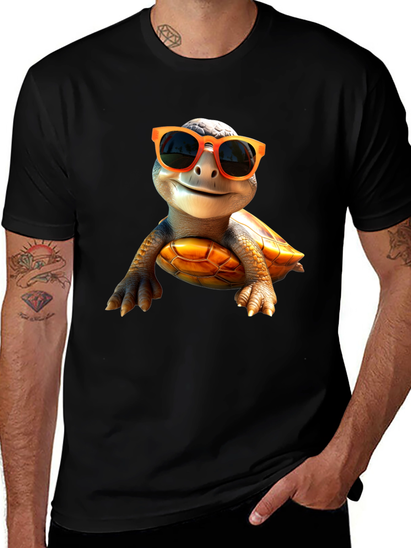 Cool Turtle Graphic Tee - Black Cotton Shirt