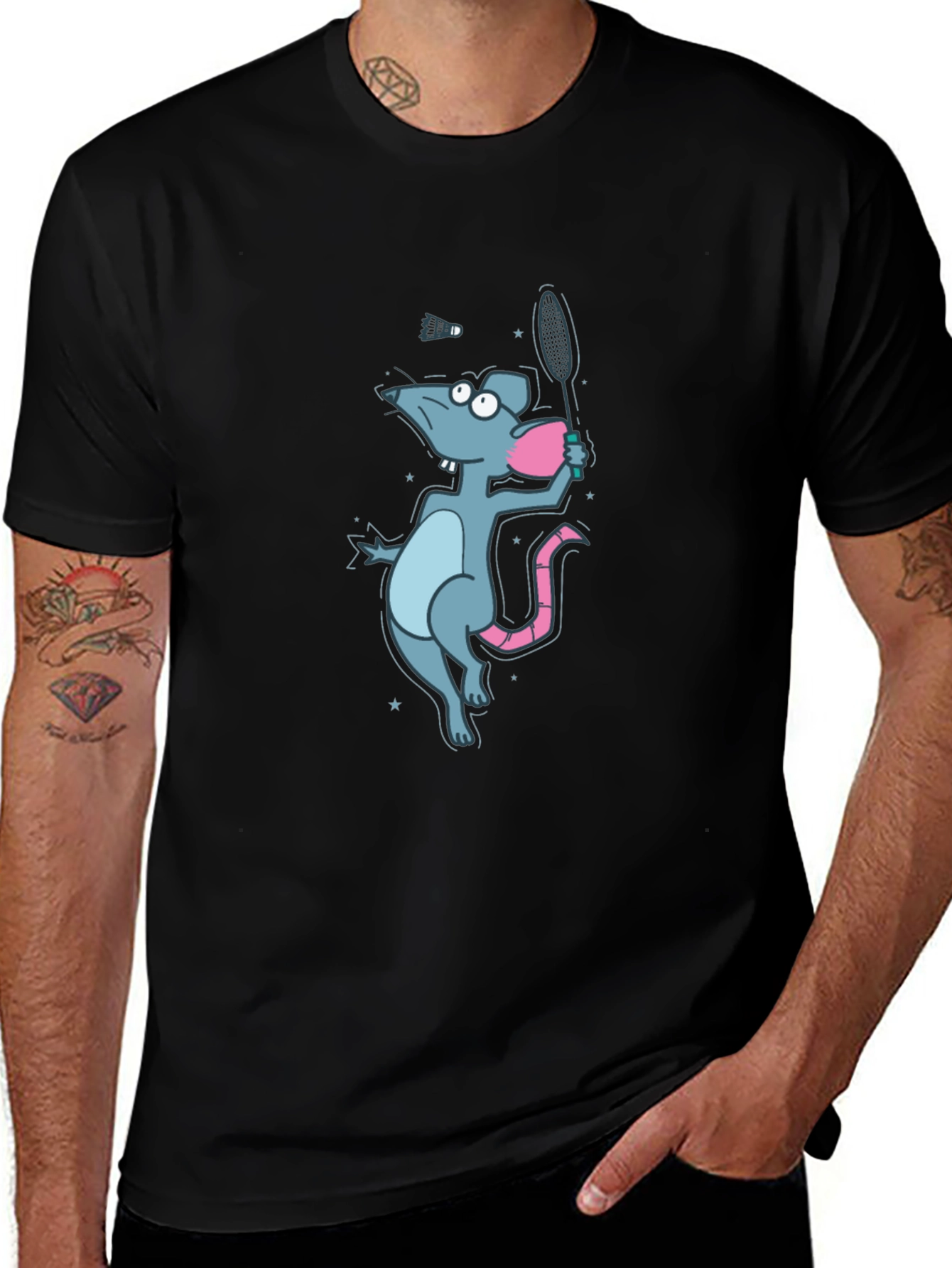 Variant 20 of Funny Mouse Badminton T-Shirt