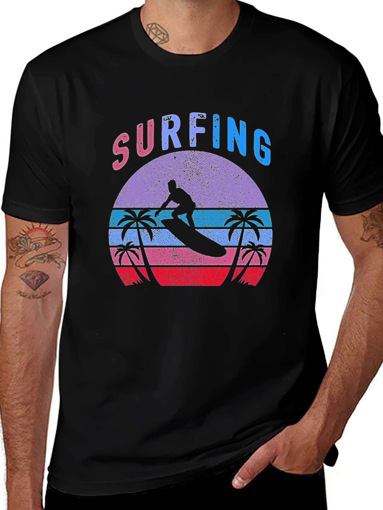Variant 25 of Retro Surfing Graphic Tee - Palm Trees, Summer Vibes