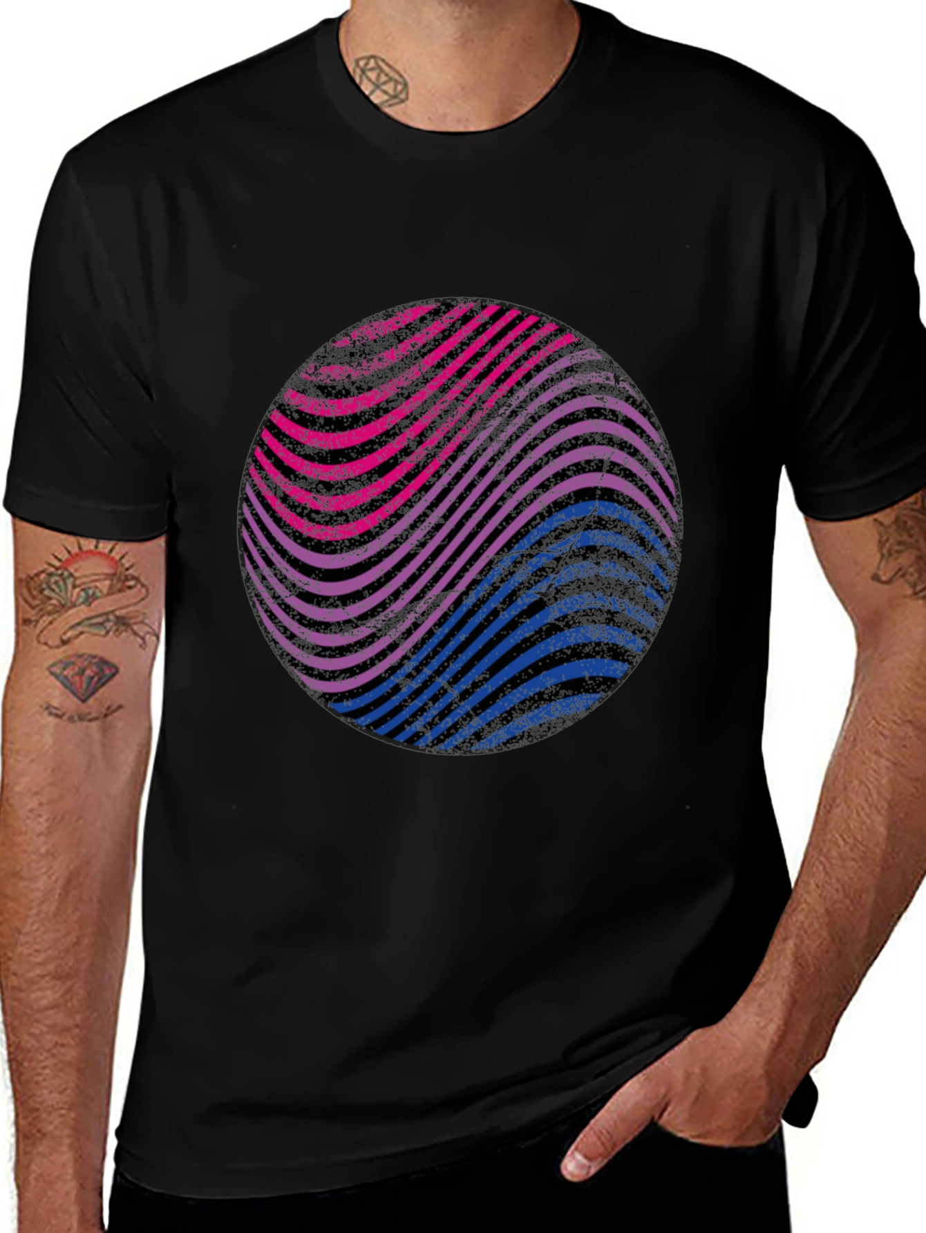 Variant 3 of Bisexual Pride Wave Graphic Tee - Black