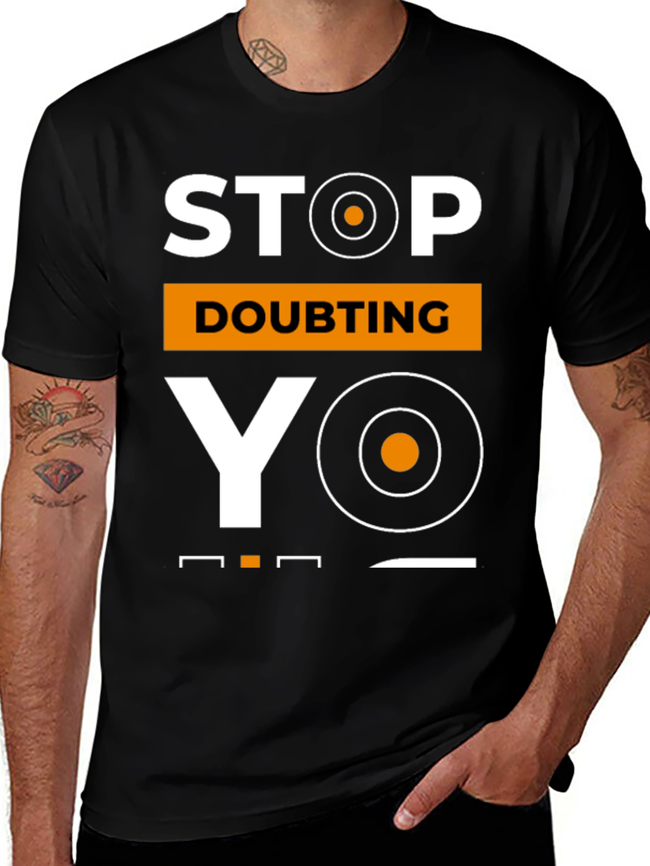 Variant 29 of Stop Doubting YO! Black Graphic Tee for Men