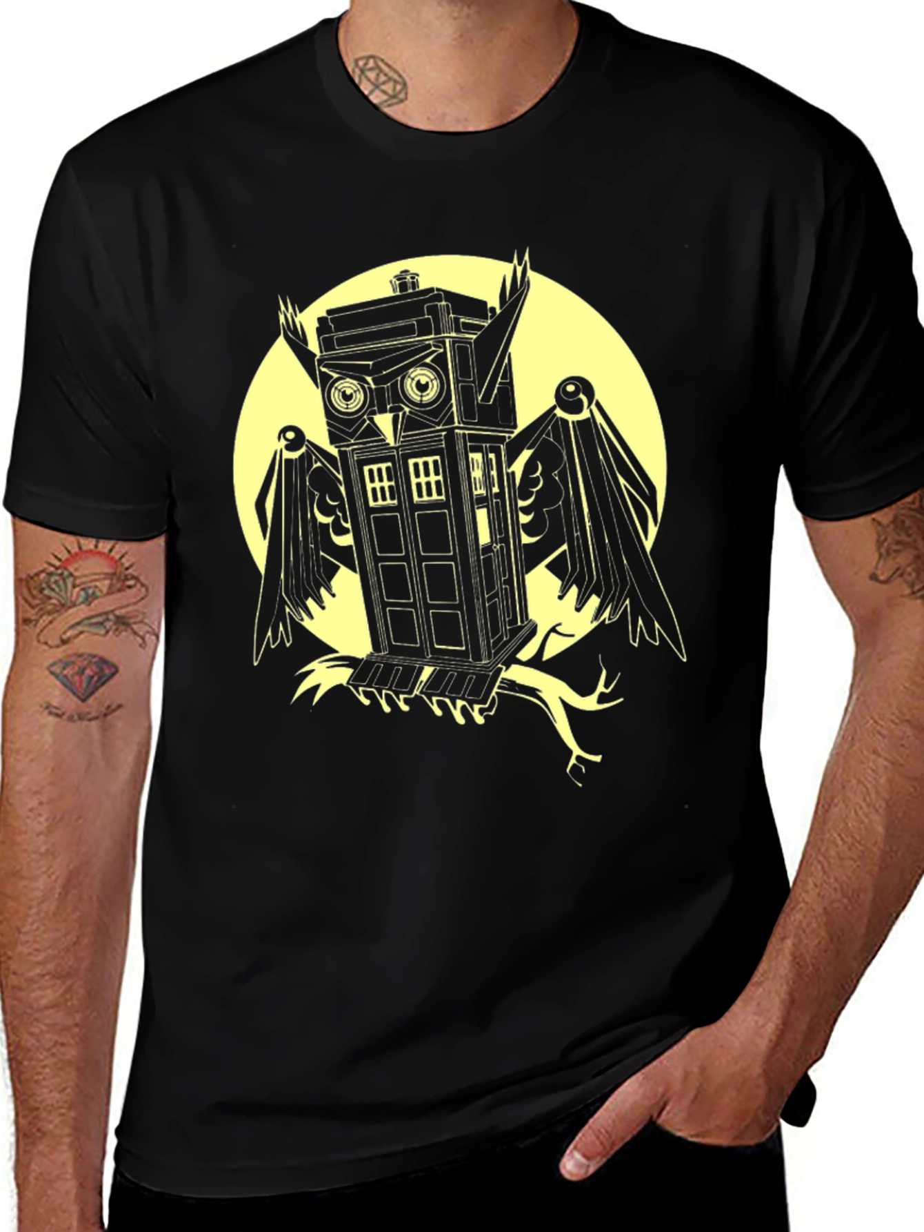 Doctor Who Tardis Owl T-Shirt - Men's Black Tee
