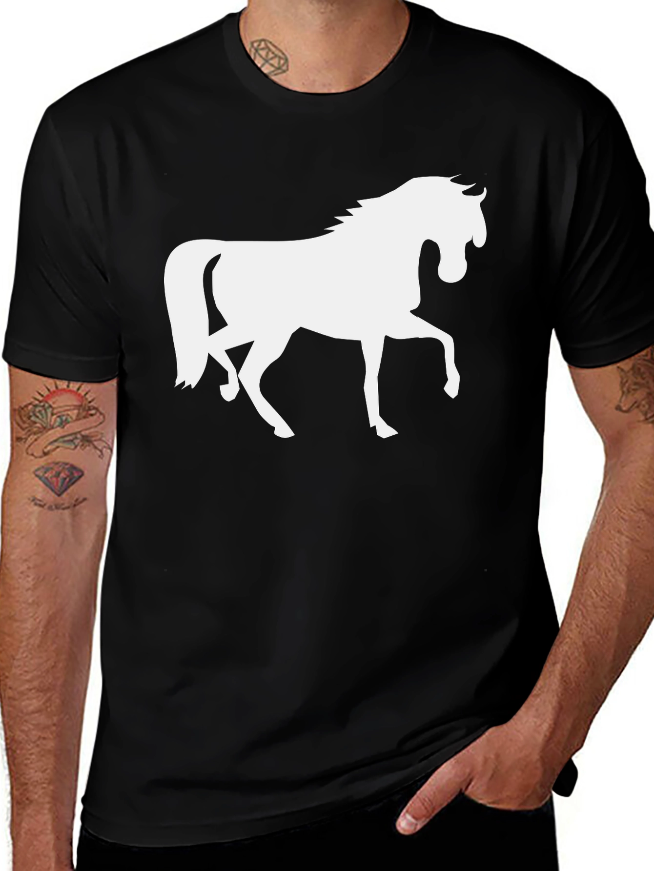 Variant 28 of Horse Silhouette Black Tee - Equestrian Style