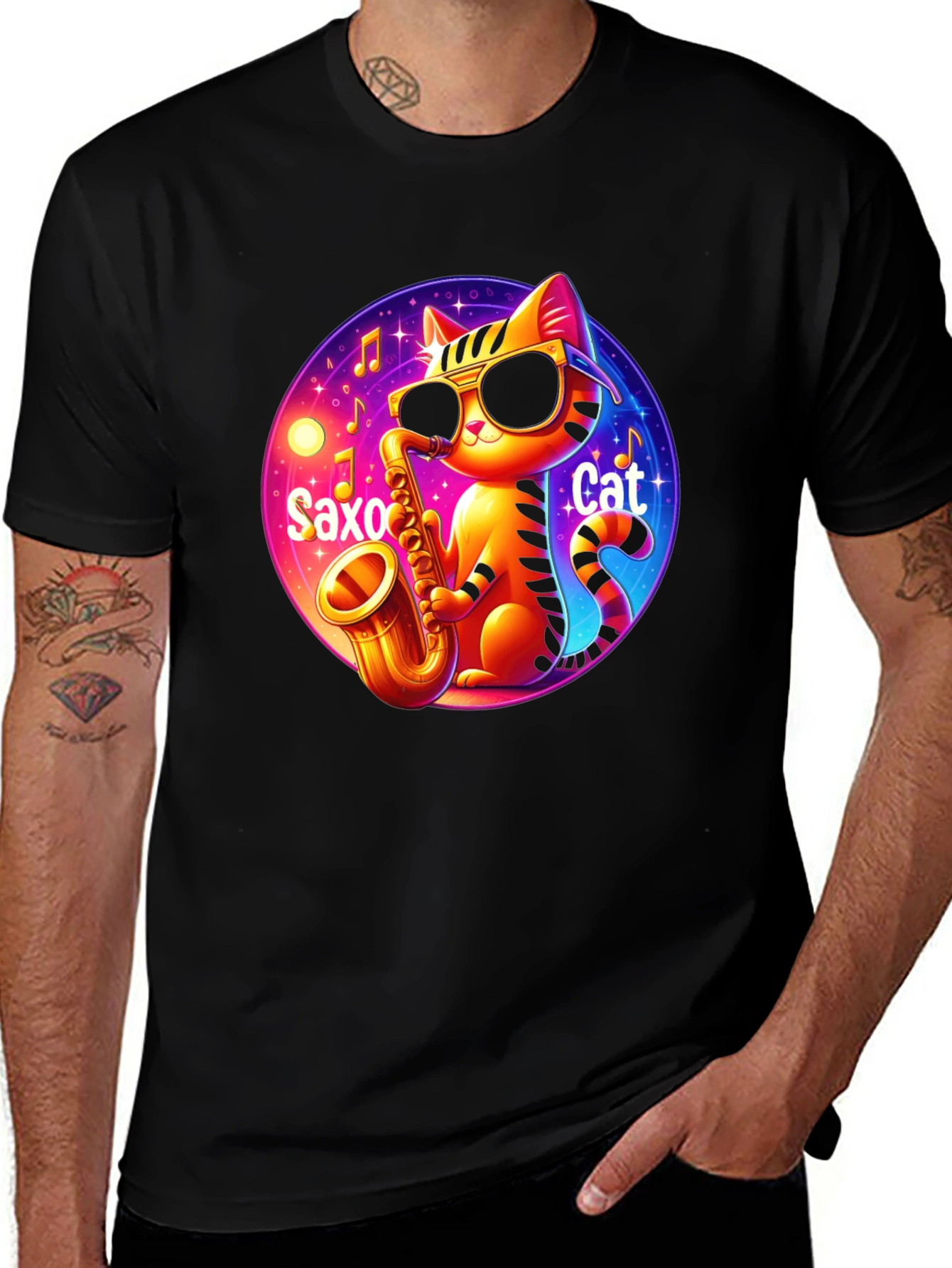 Variant 19 of Saxophone Cat T-Shirt - Cool Cartoon Graphic Tee