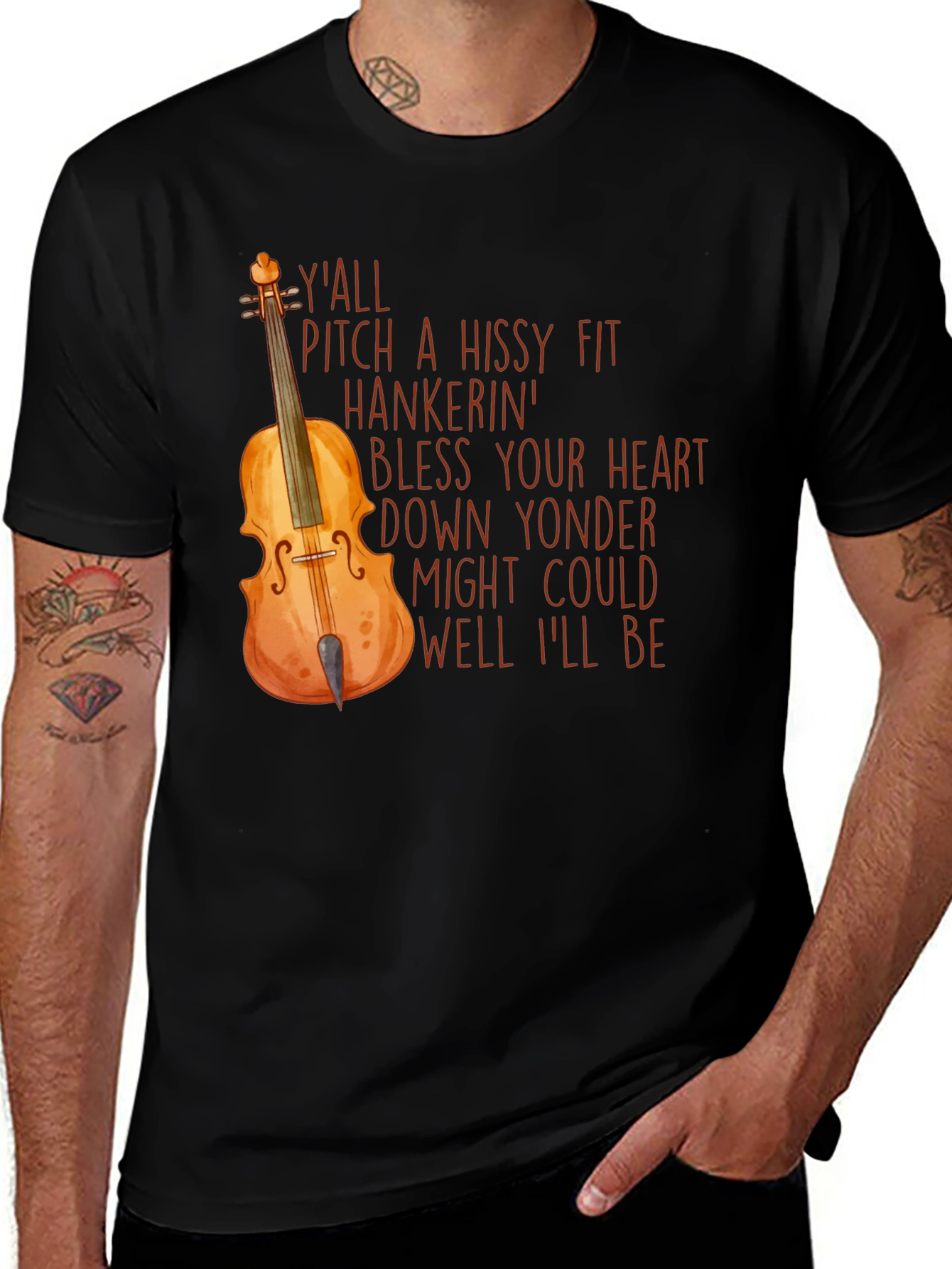 Southern Charm T-Shirt: 'Y'all Pitch a Hissy Fit' Violin Design