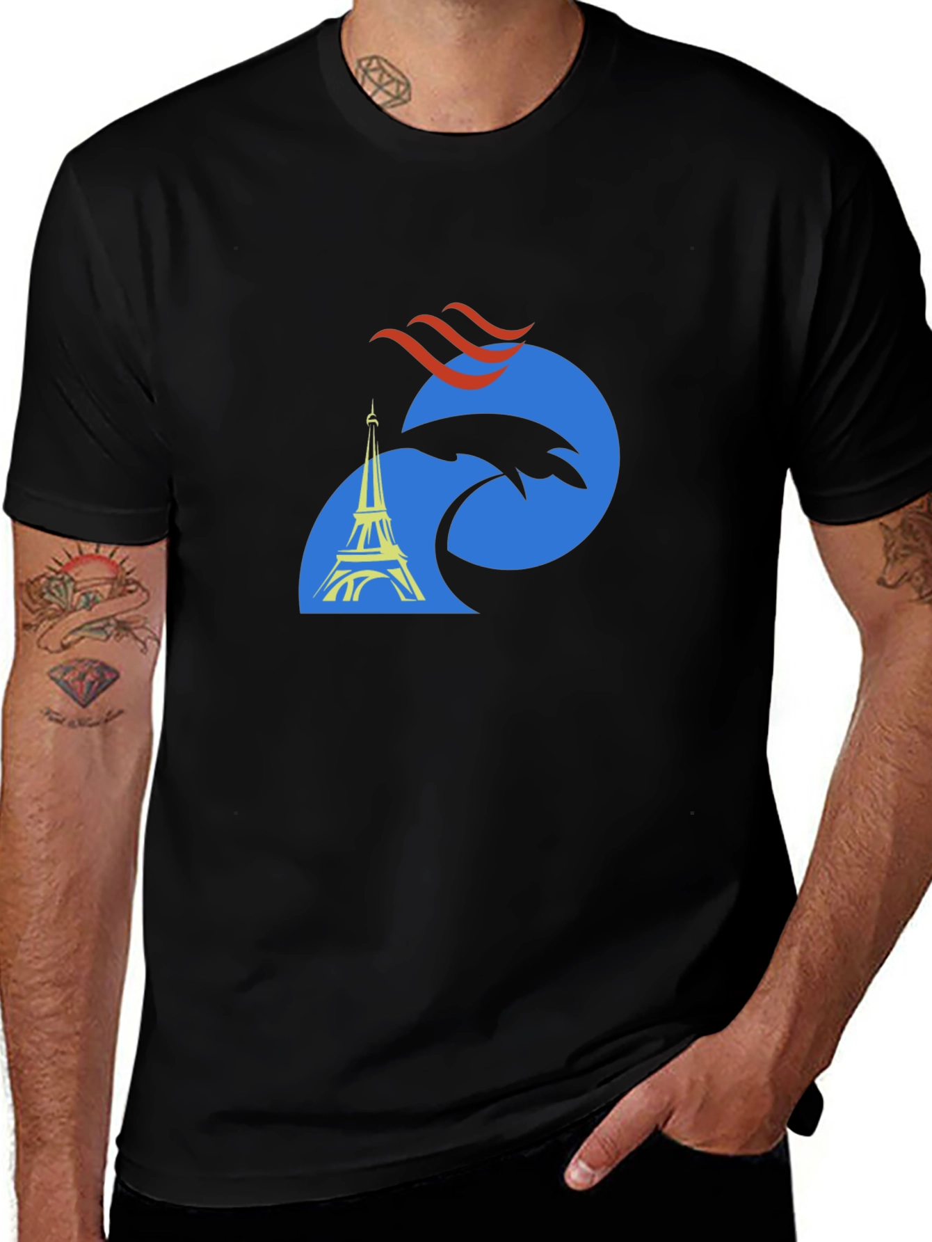 Paris Eiffel Tower Graphic Tee - Men's Black T-Shirt