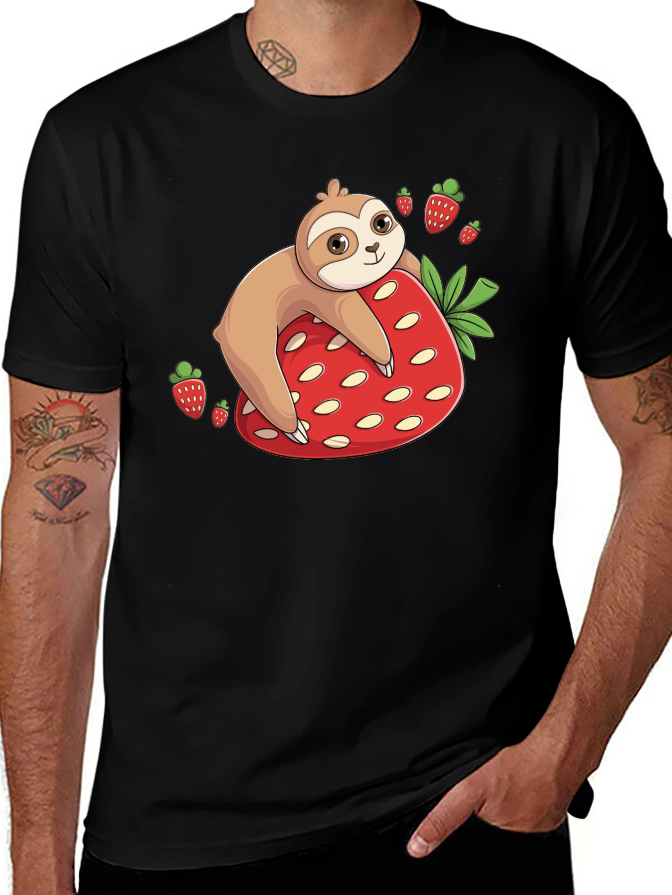 Sloth Strawberry T-Shirt - Cute Cartoon Design