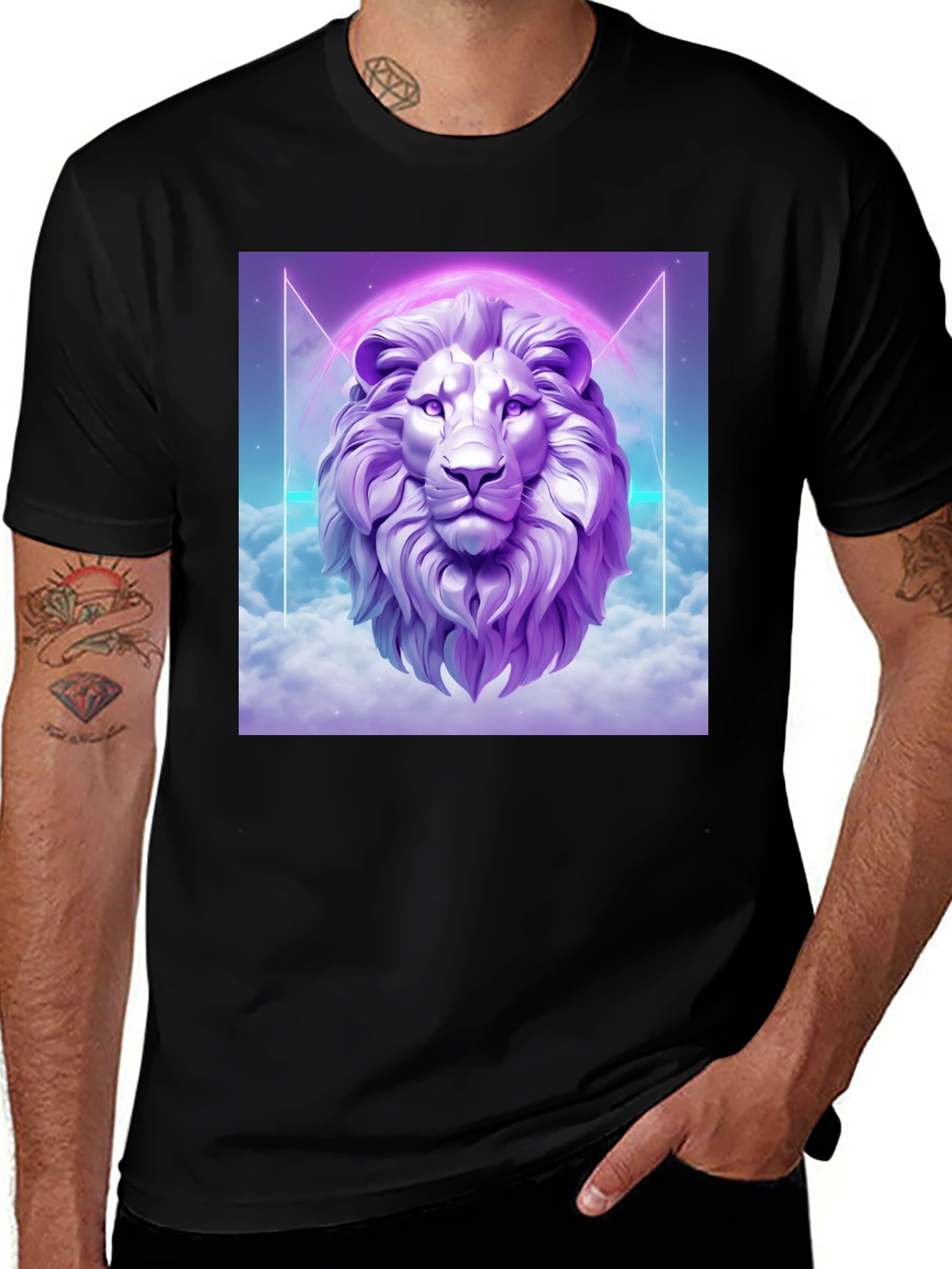 Variant 21 of Lion Head Graphic Tee - Black Cotton T-Shirt