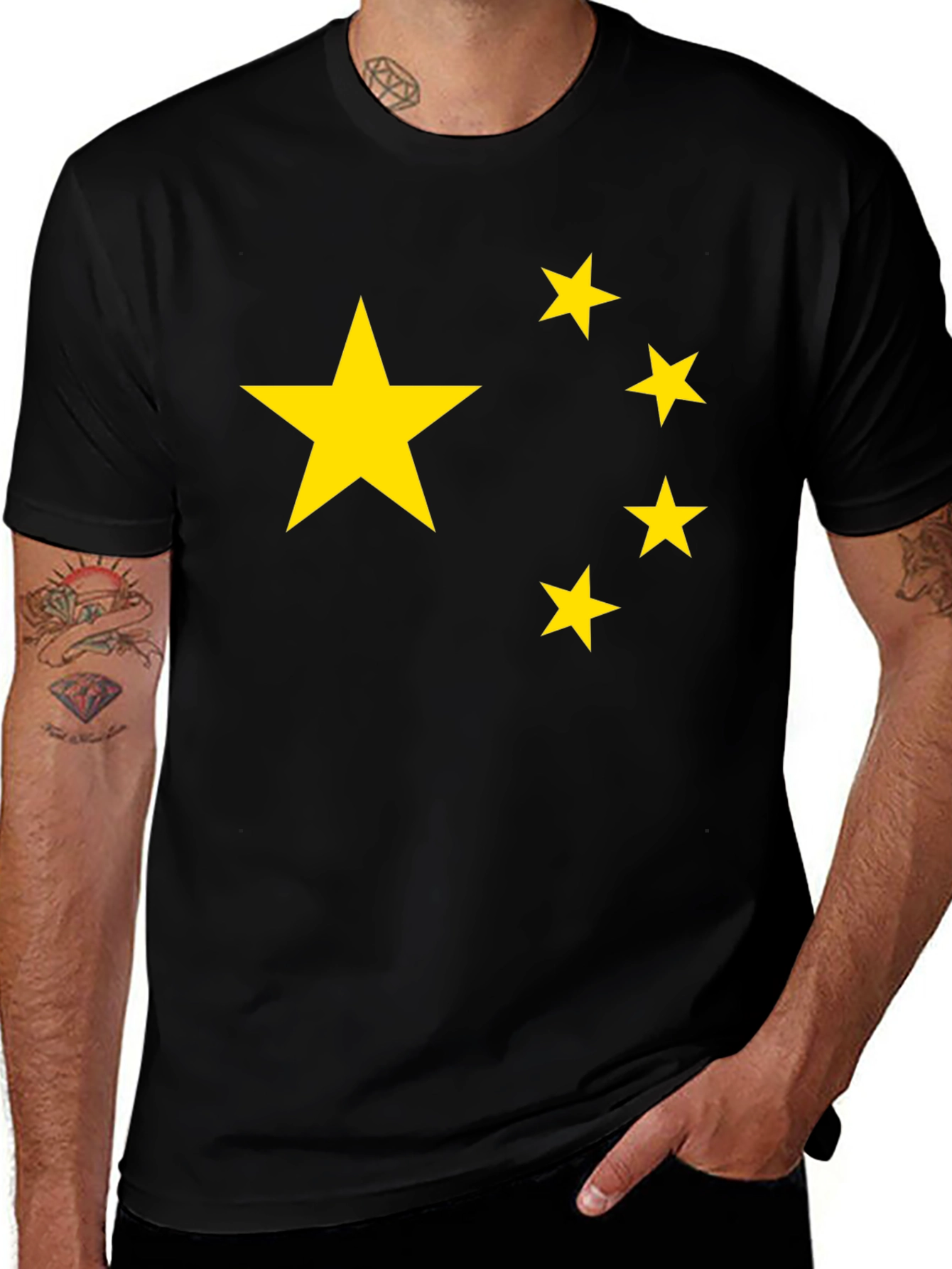 Variant 13 of China Flag T-Shirt - Black with Yellow Stars