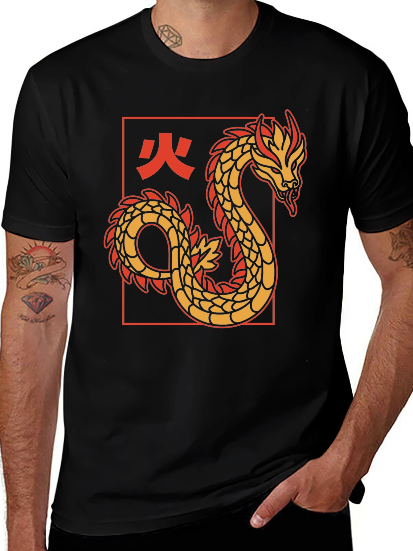 Variant 24 of Dragon Graphic Tee - Black Cotton T-Shirt