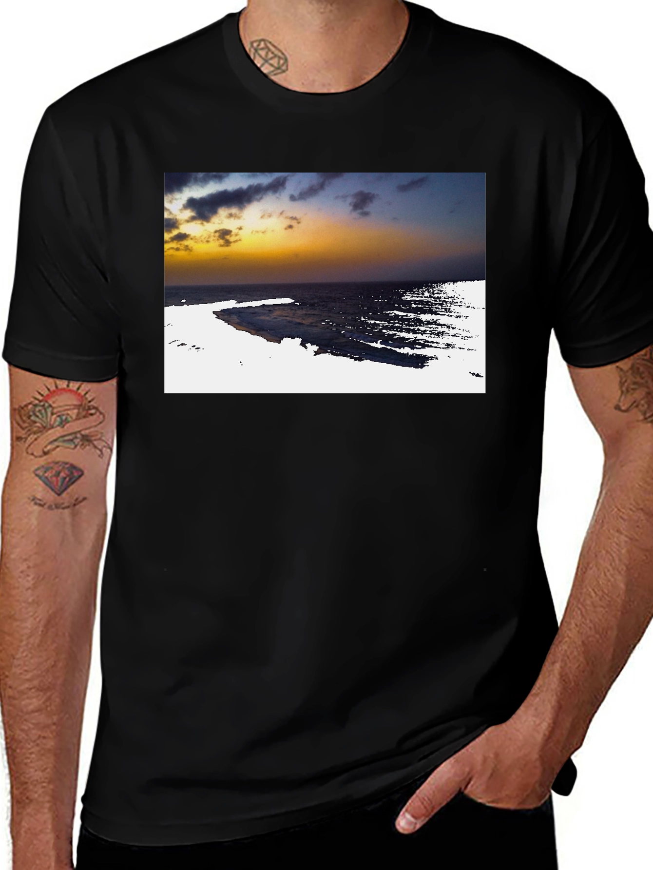 Black Ocean Sunset Graphic Tee - Black Cotton T-Shirt main image
