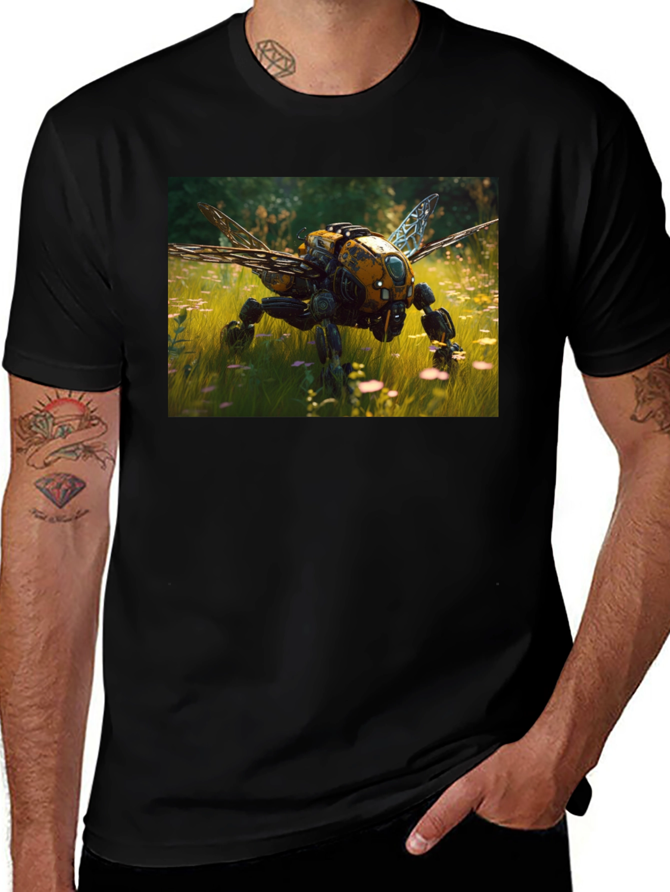 Variant 23 of Robot Bee Graphic T-Shirt - Black