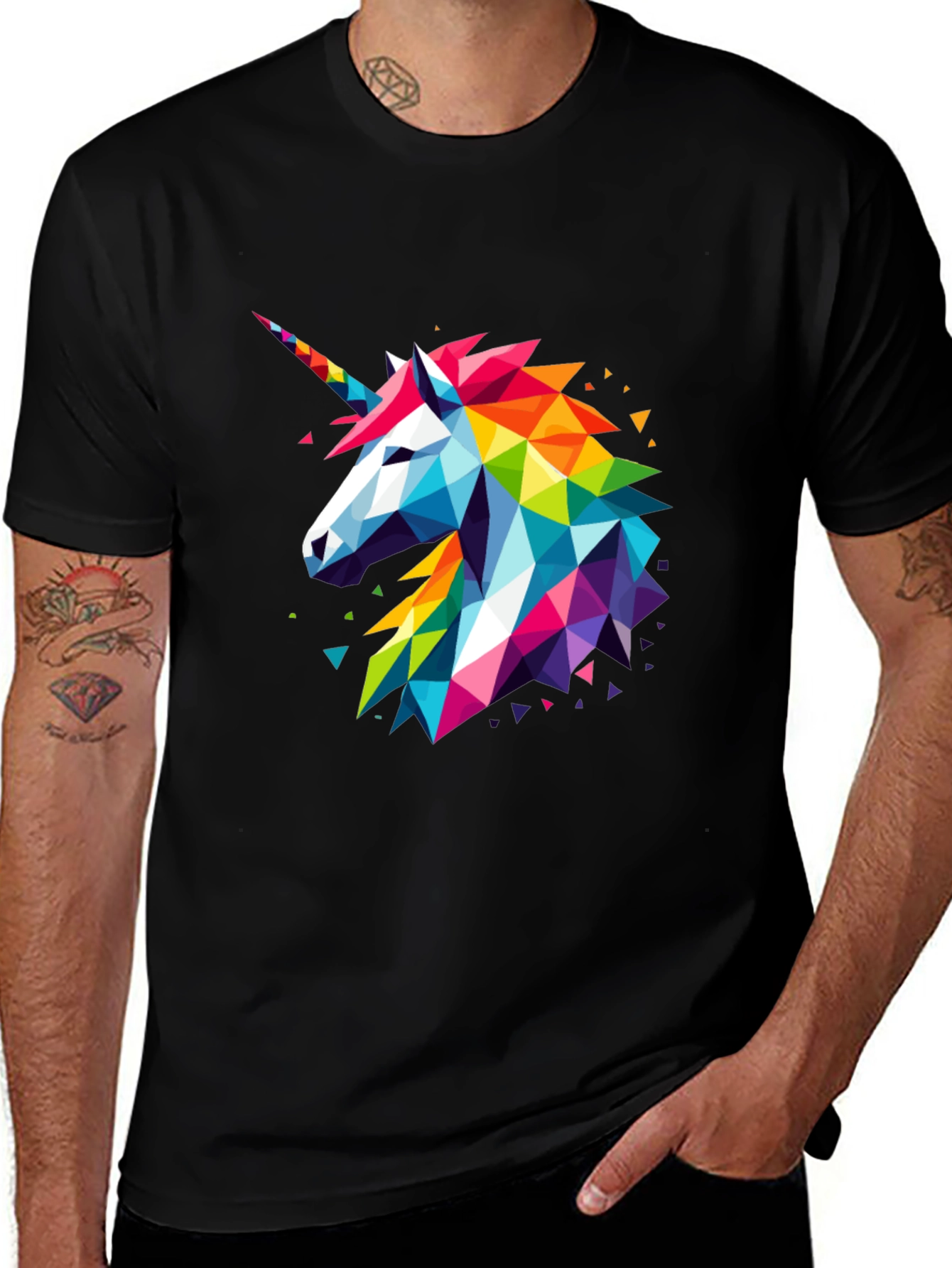 Variant 2 of Geometric Unicorn Graphic Black T-Shirt