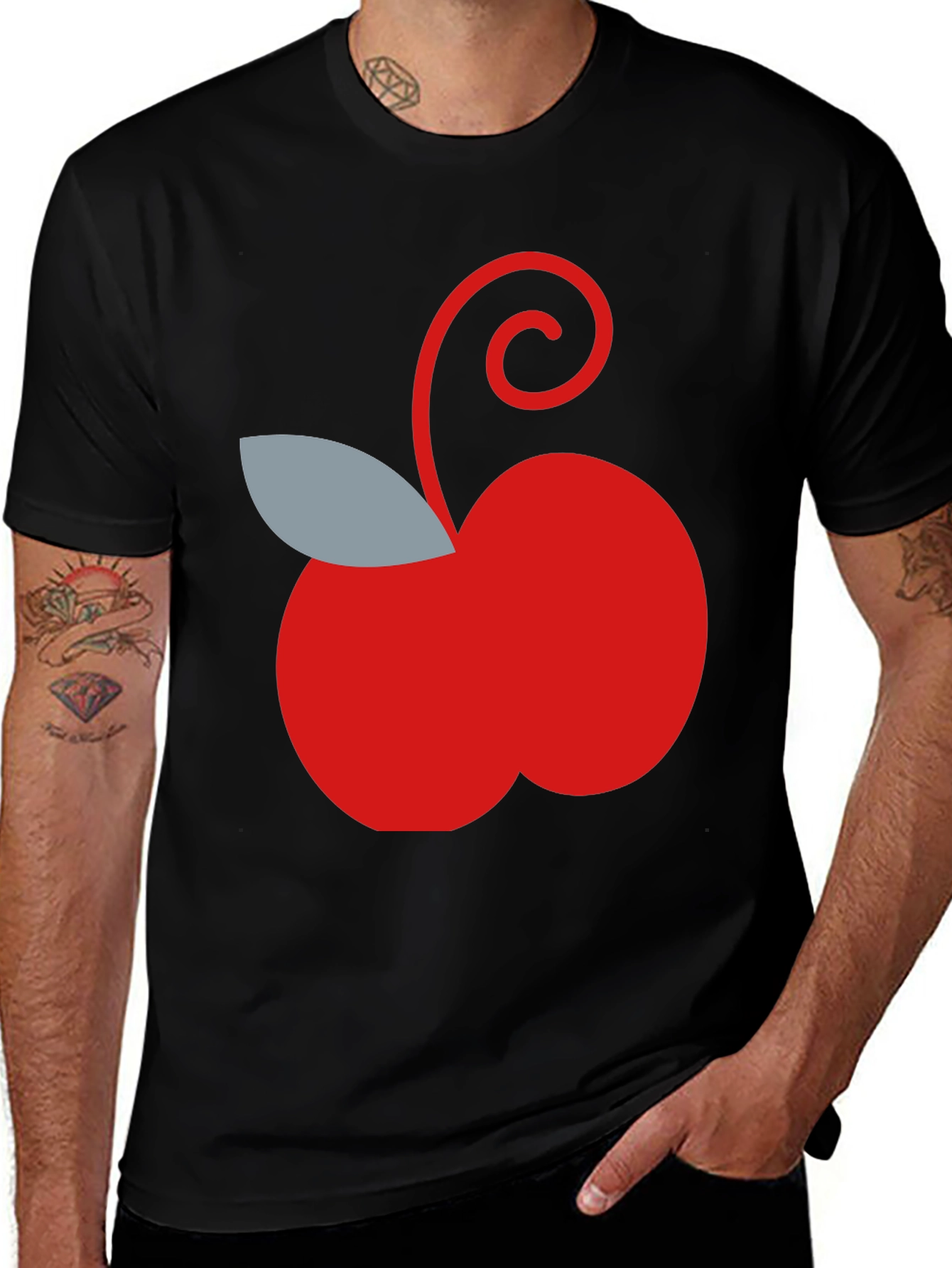 Variant 28 of Red Apple Graphic Tee - Casual Black T-Shirt