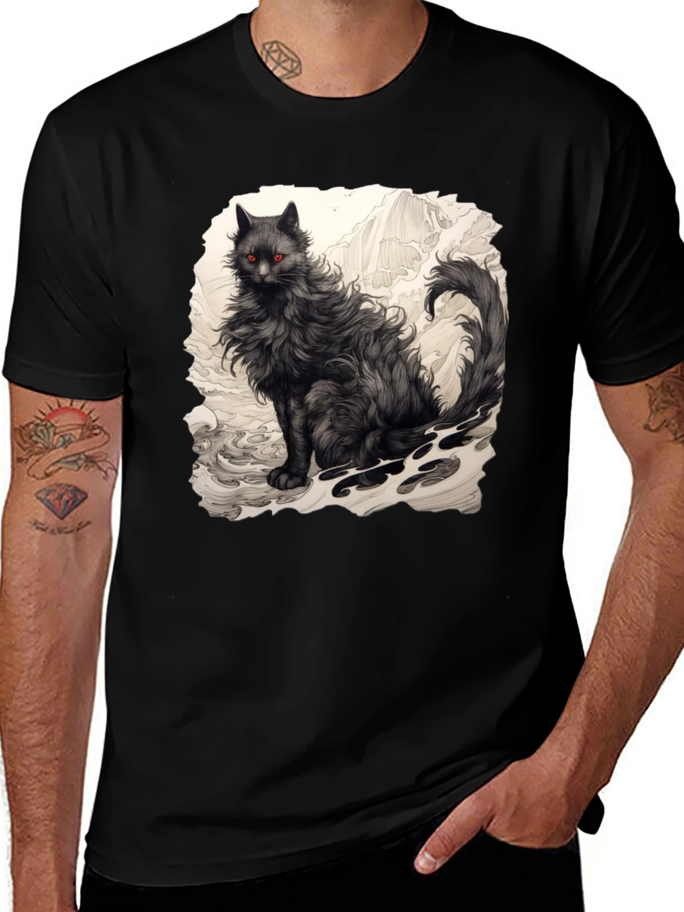 Variant 25 of Mystic Feline Graphic Tee - Black Cat T-Shirt