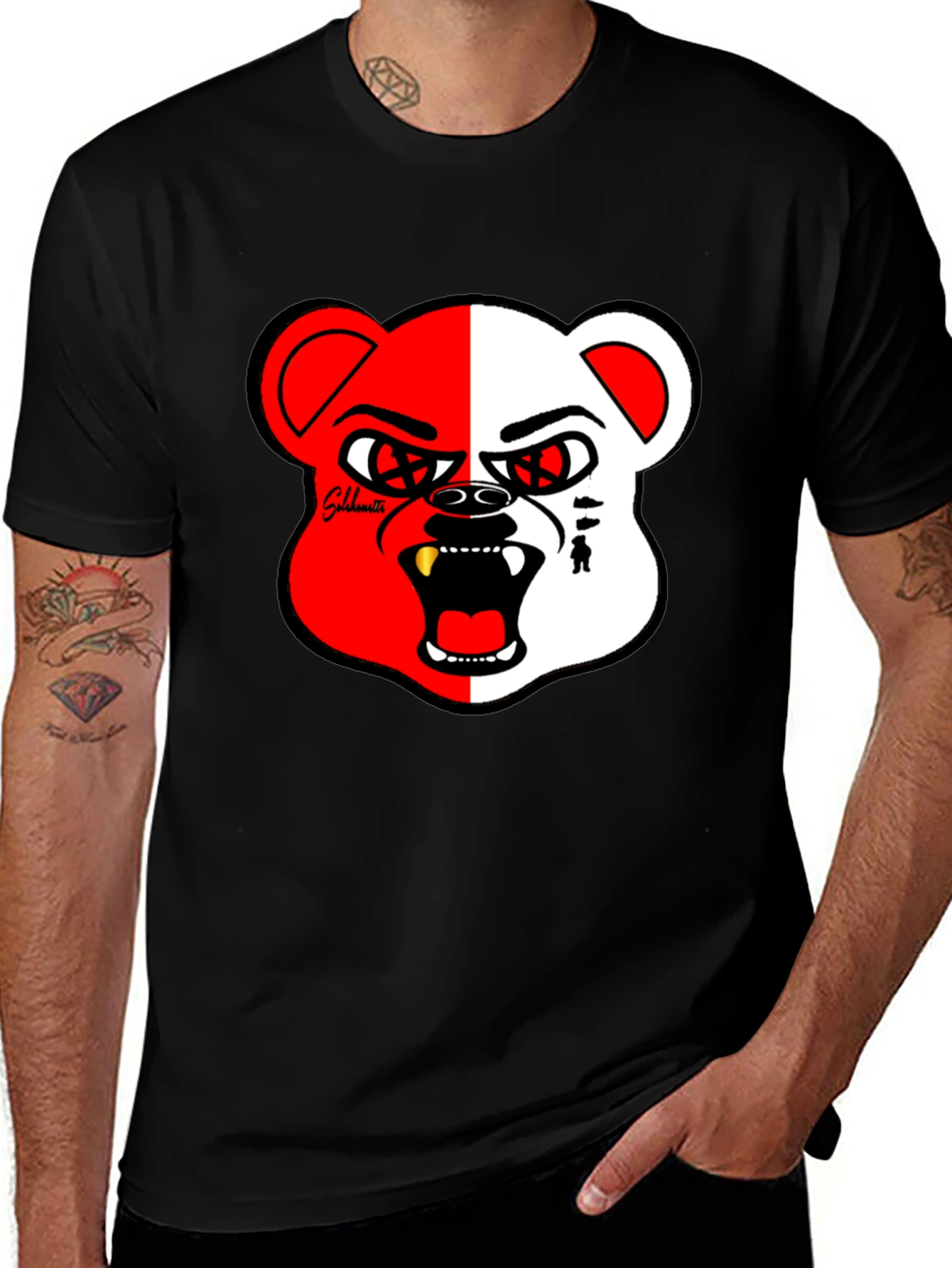 Variant 7 of Bold Graphic Print Tee - Half Red/White Bear