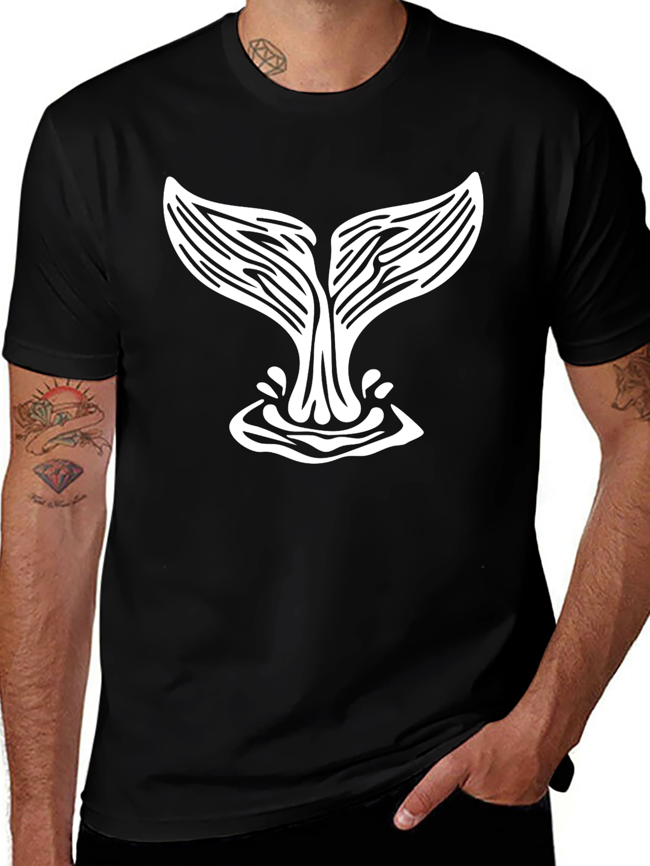 Variant 24 of Whale Tail Graphic Tee - Black Cotton T-Shirt