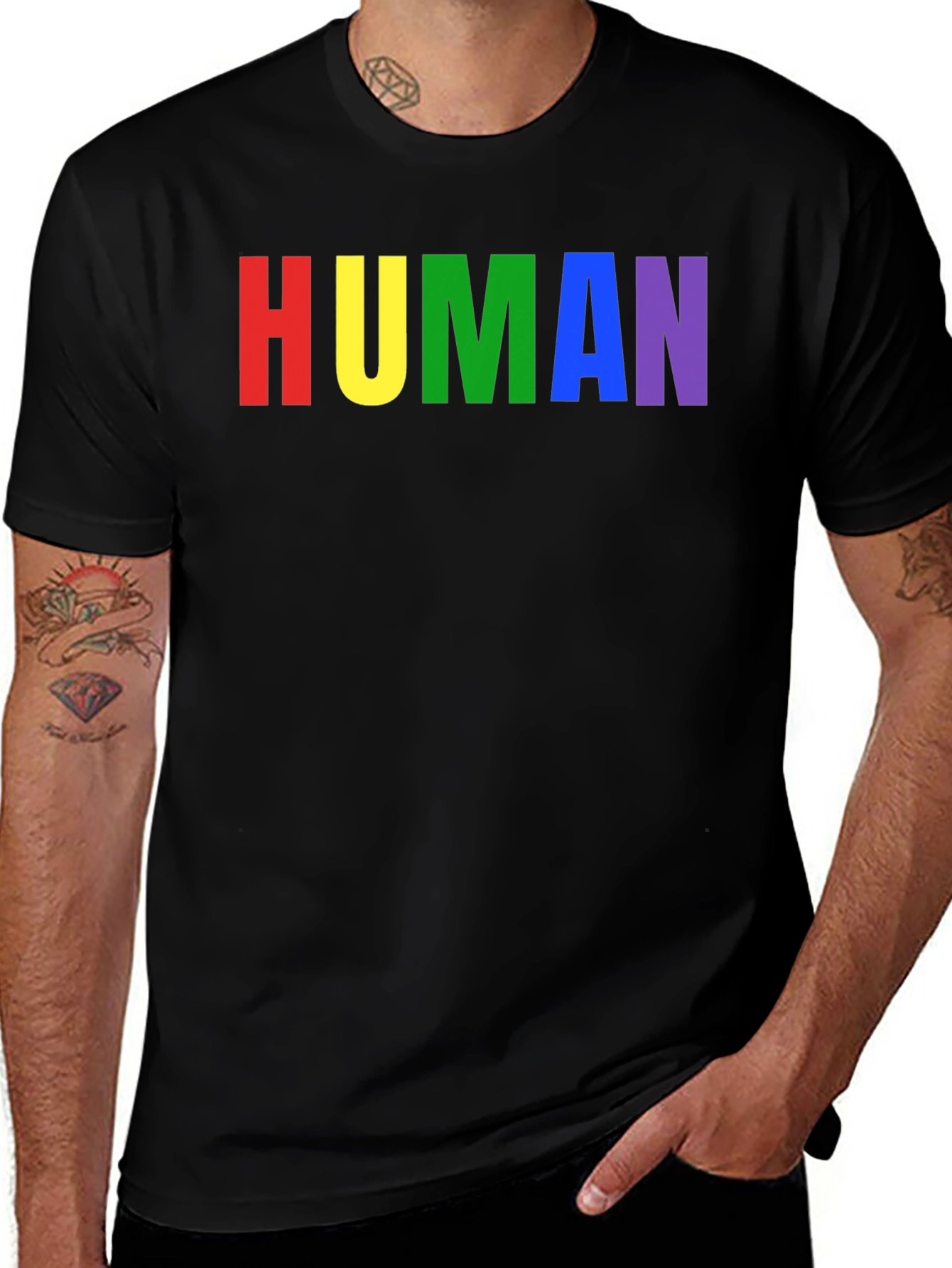 Black HUMAN Rainbow Pride T-Shirt - Black main image