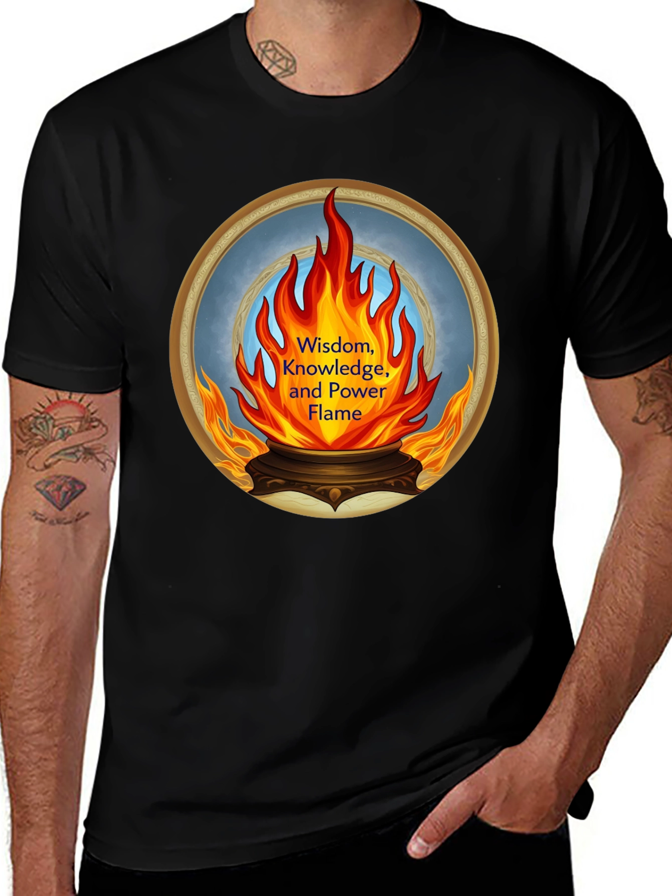 Variant 25 of Wisdom, Knowledge, and Power Flame Graphic Tee