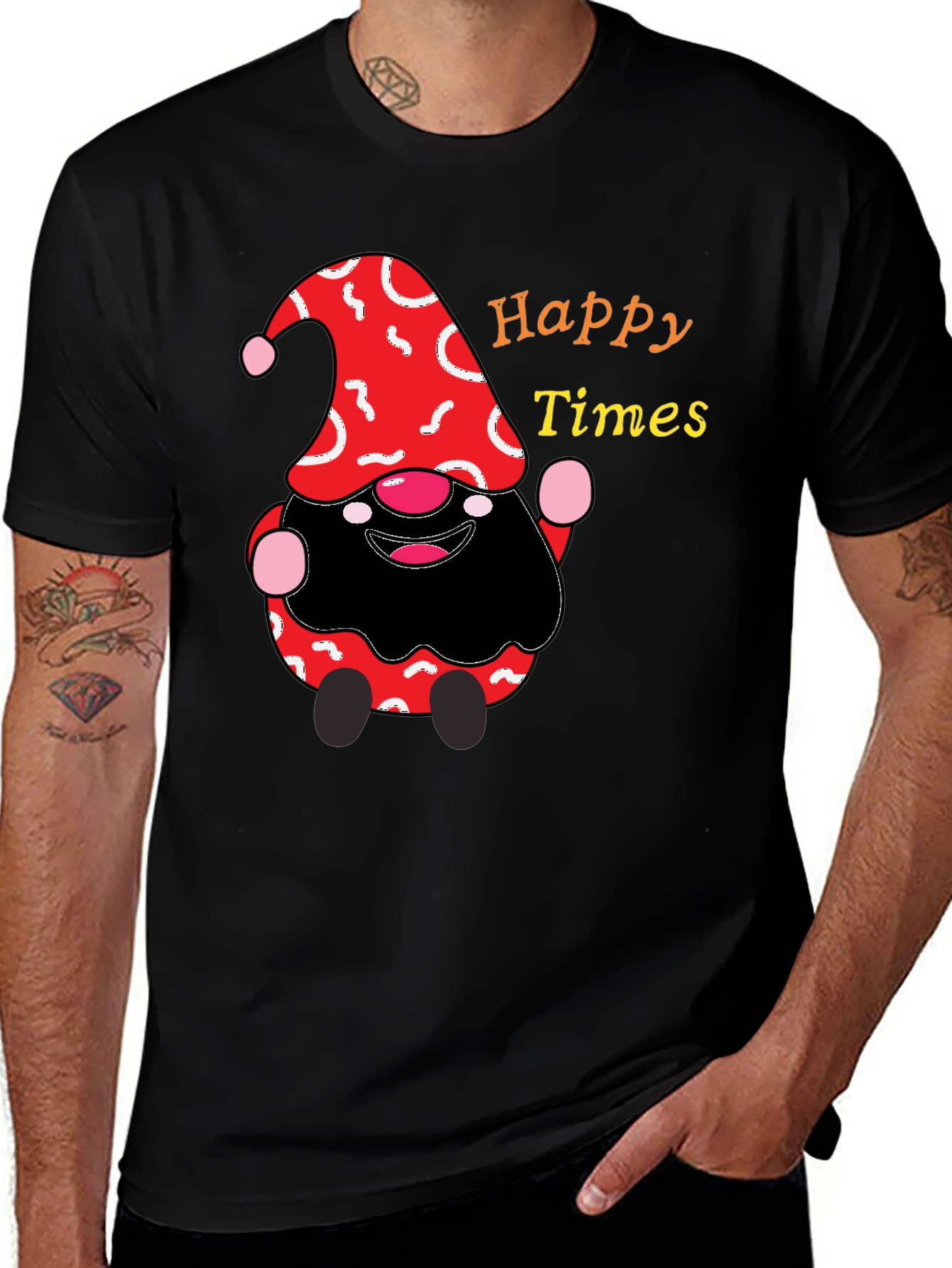 Variant 29 of Happy Times Gnome Graphic Tee - Black Cotton Blend