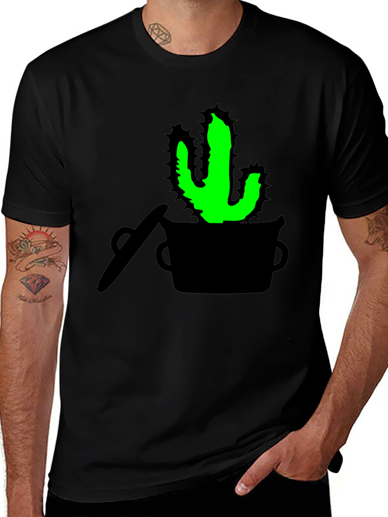 Variant 19 of Cactus in Pot Graphic T-Shirt - Black