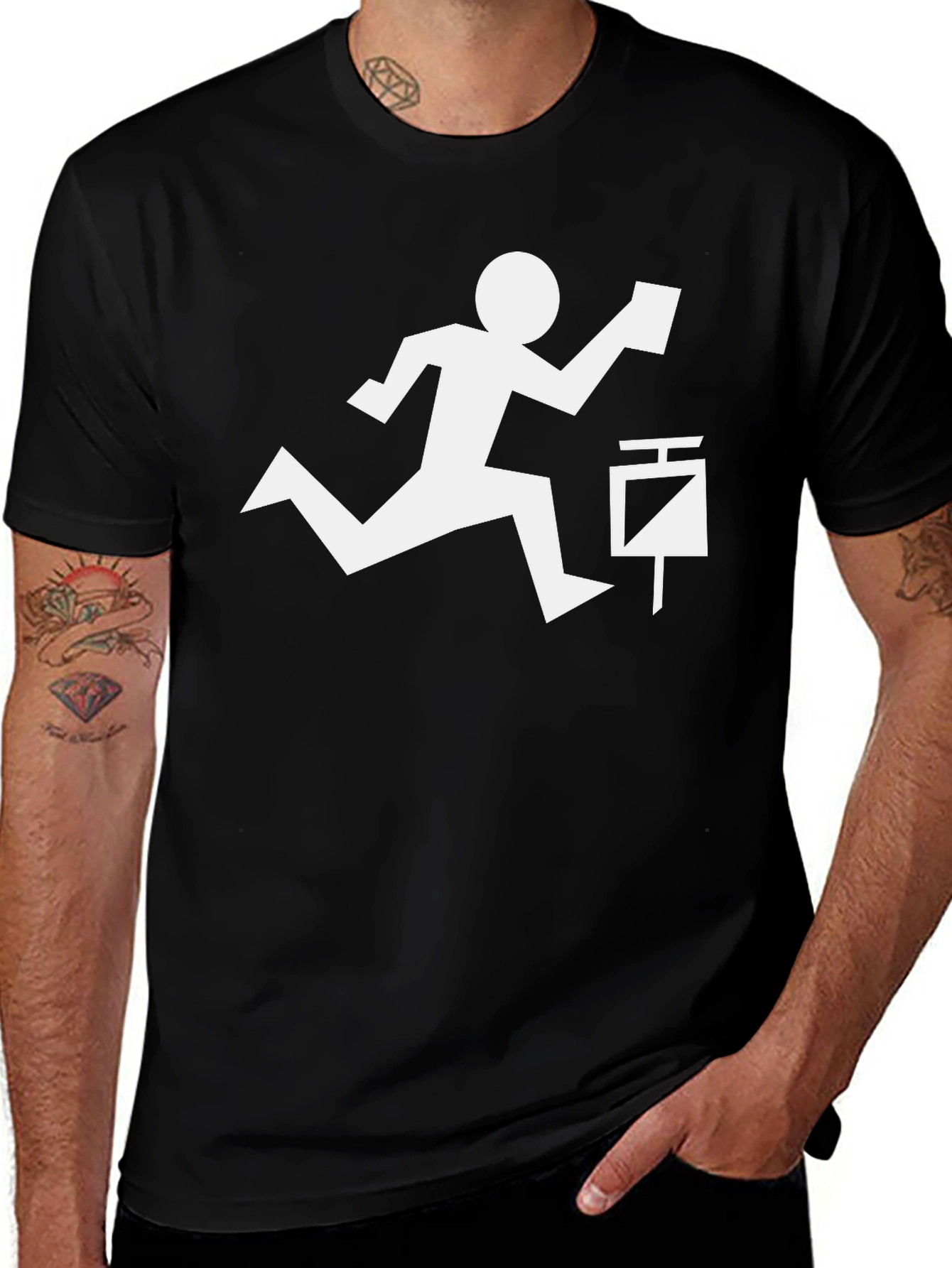 Variant 24 of Orienteering T-Shirt - Runner Silhouette - Black Cotton Tee