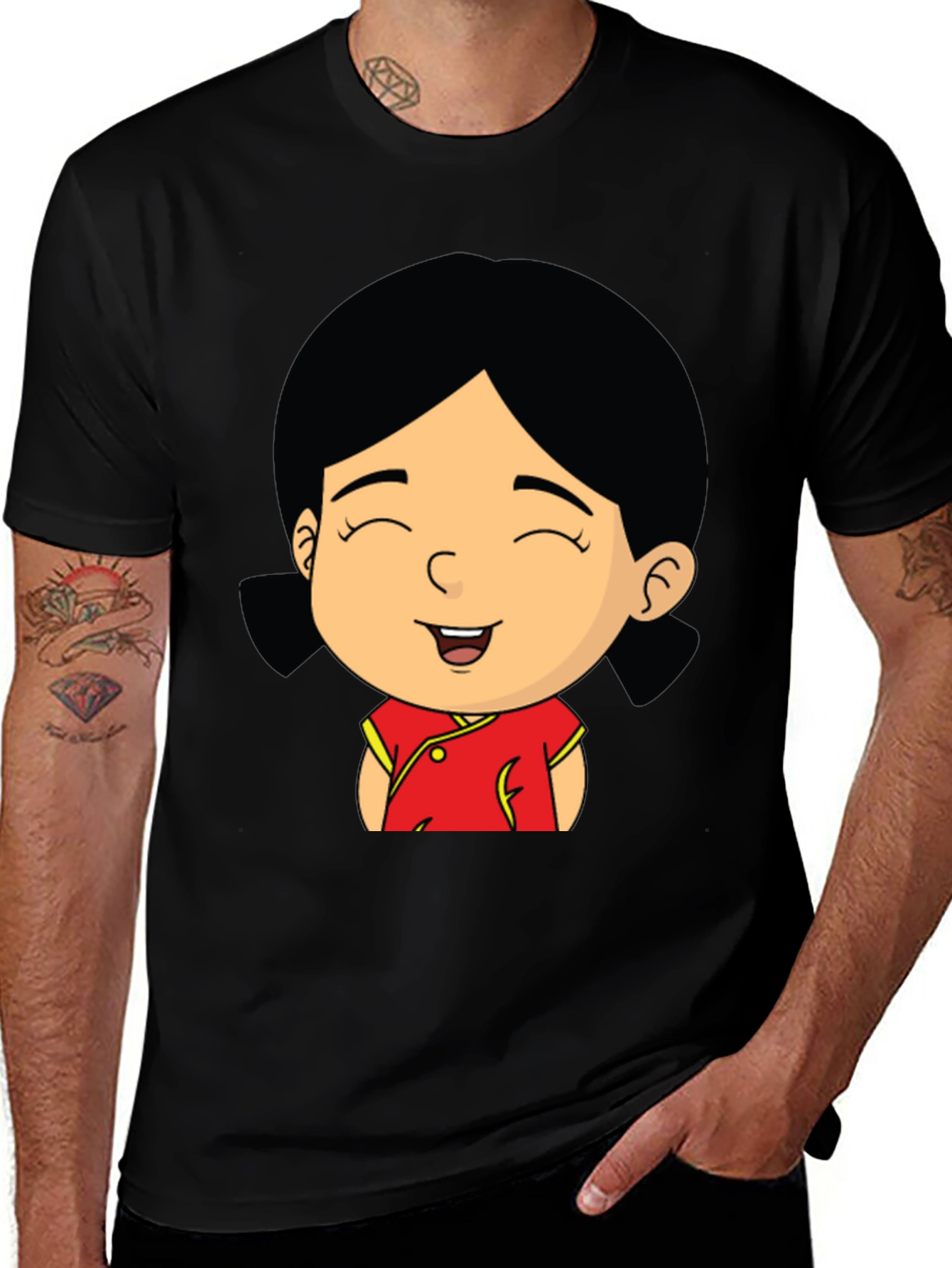 Variant 29 of Smiling Cartoon Girl Black T-Shirt