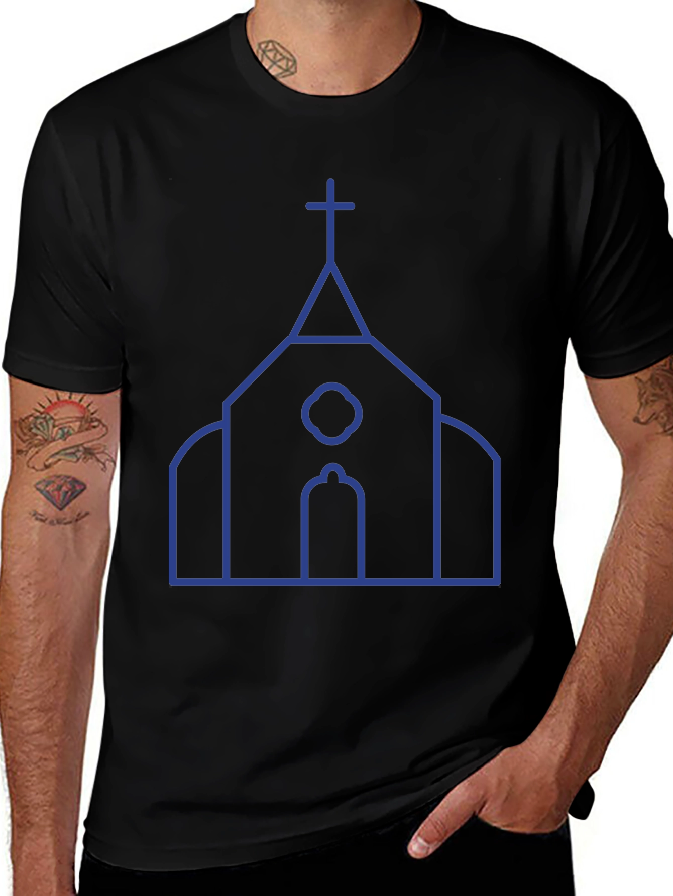 Variant 2 of Church Outline Graphic Tee - Black