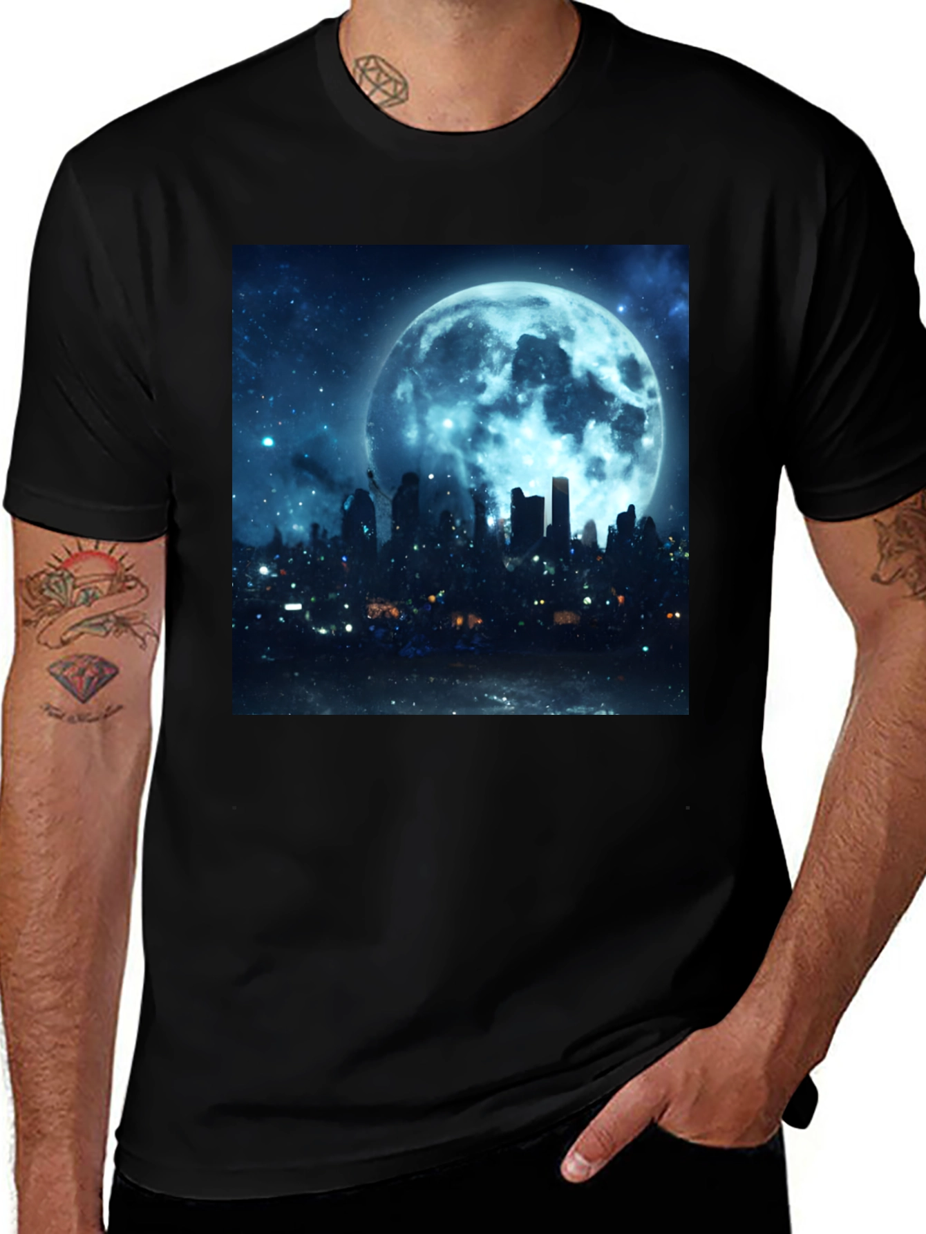 Variant 22 of Moonlit Cityscape Graphic Tee - Black