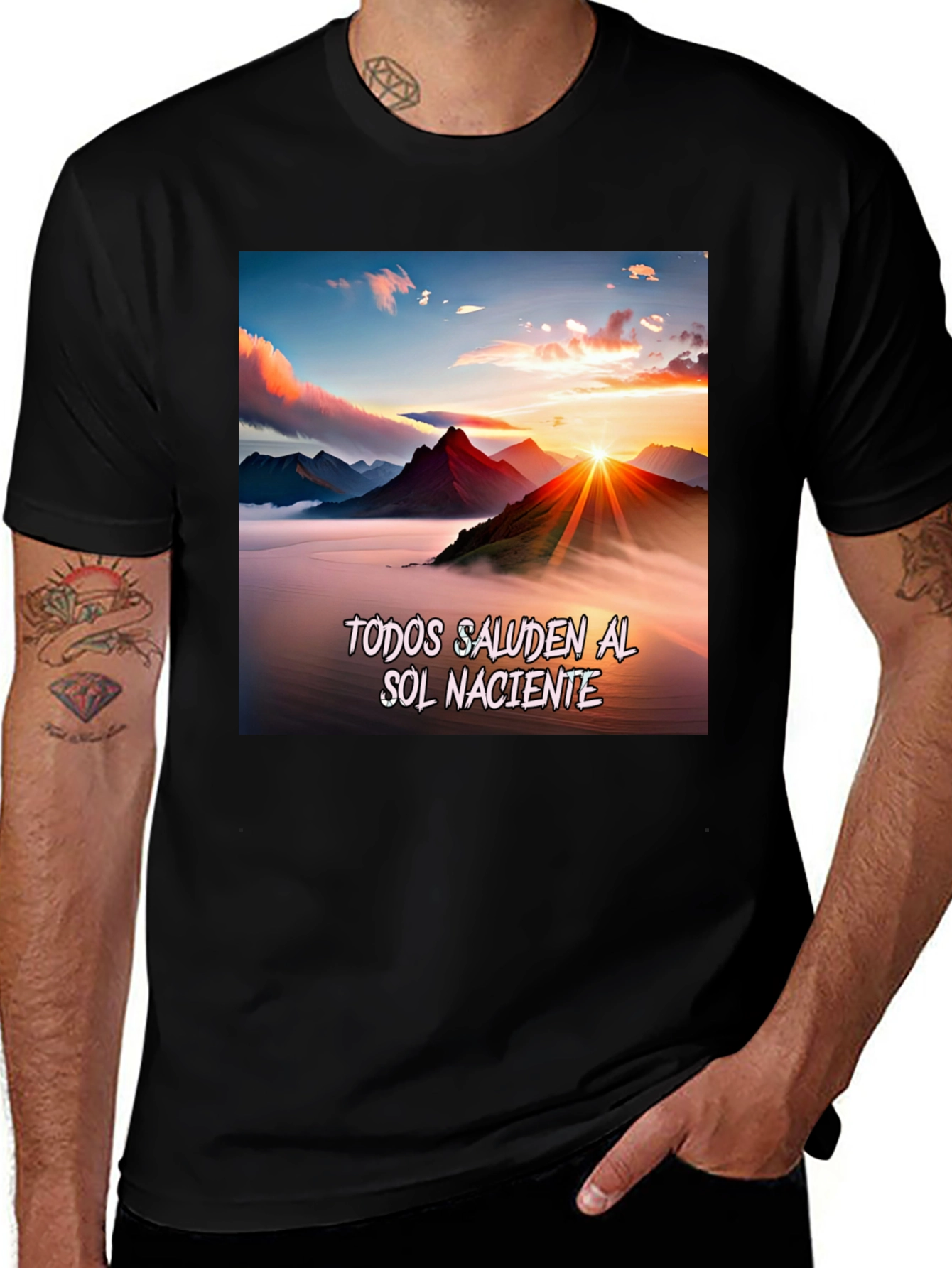 Variant 12 of Sunrise Mountain Graphic Tee -  'Todos Saluden Al Sol Naciente'