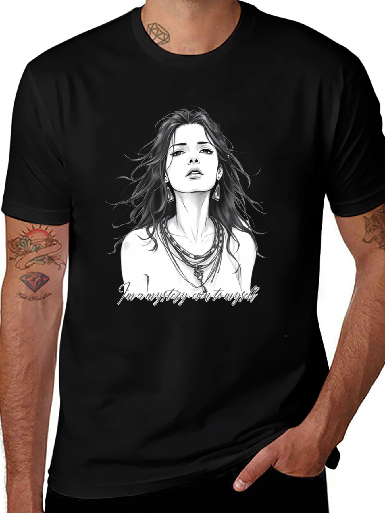 Variant 28 of Mystery Woman Graphic Tee - Stylish Black T-Shirt