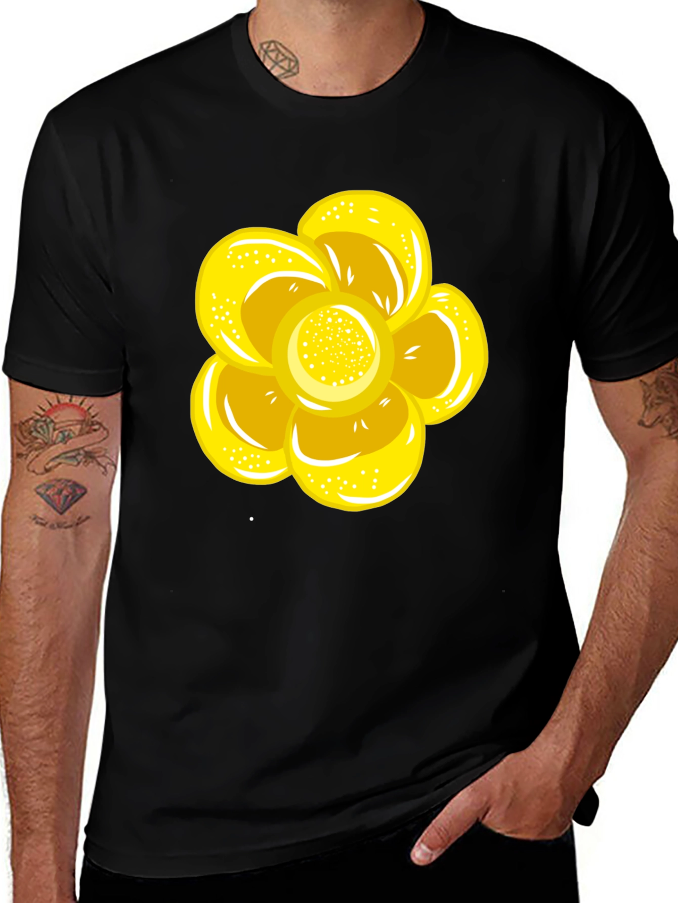 Variant 12 of Black T-Shirt with Yellow Flower Graphic