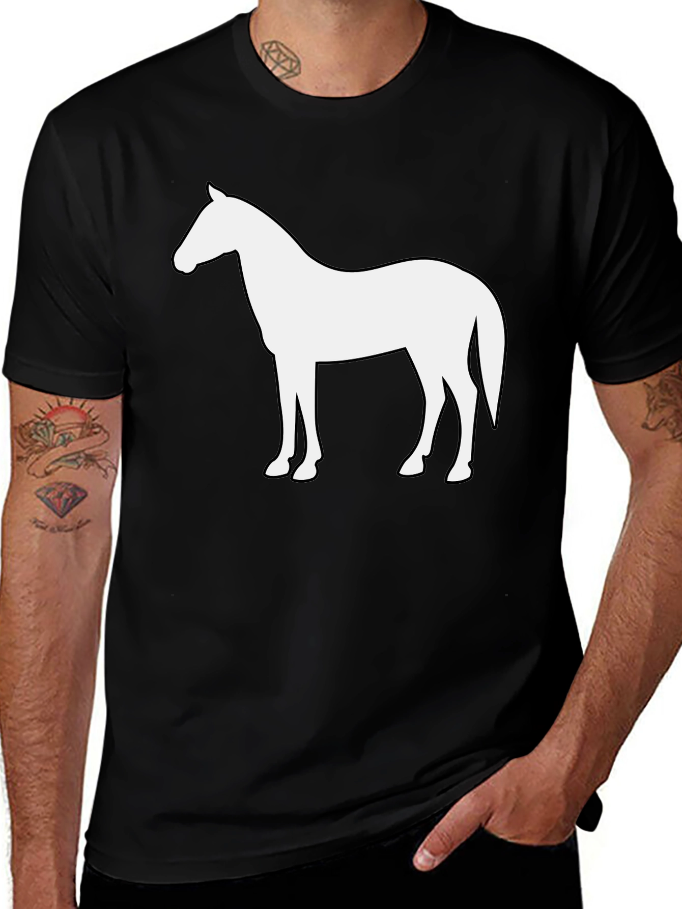 Variant 25 of Black T-Shirt with White Horse Silhouette
