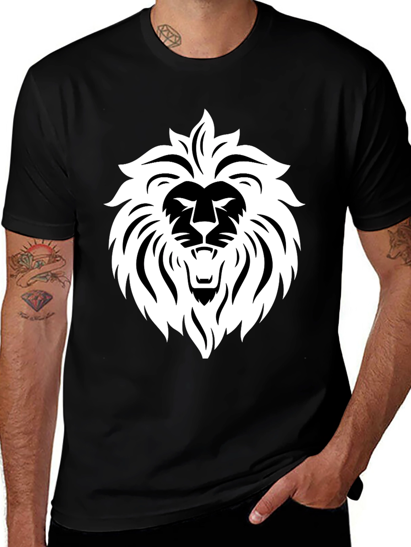Black Bold Lion Graphic Tee - Black Cotton Blend main image