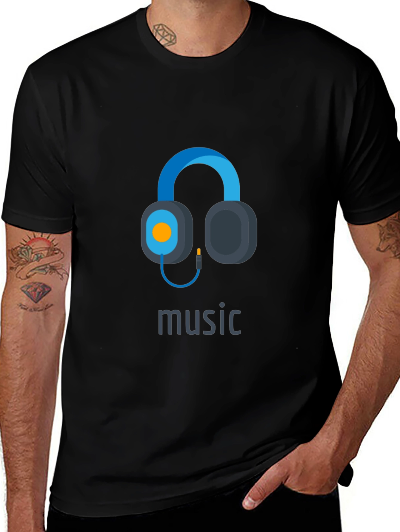 Variant 10 of Music Lover Tee: Headphone Graphic Black T-Shirt