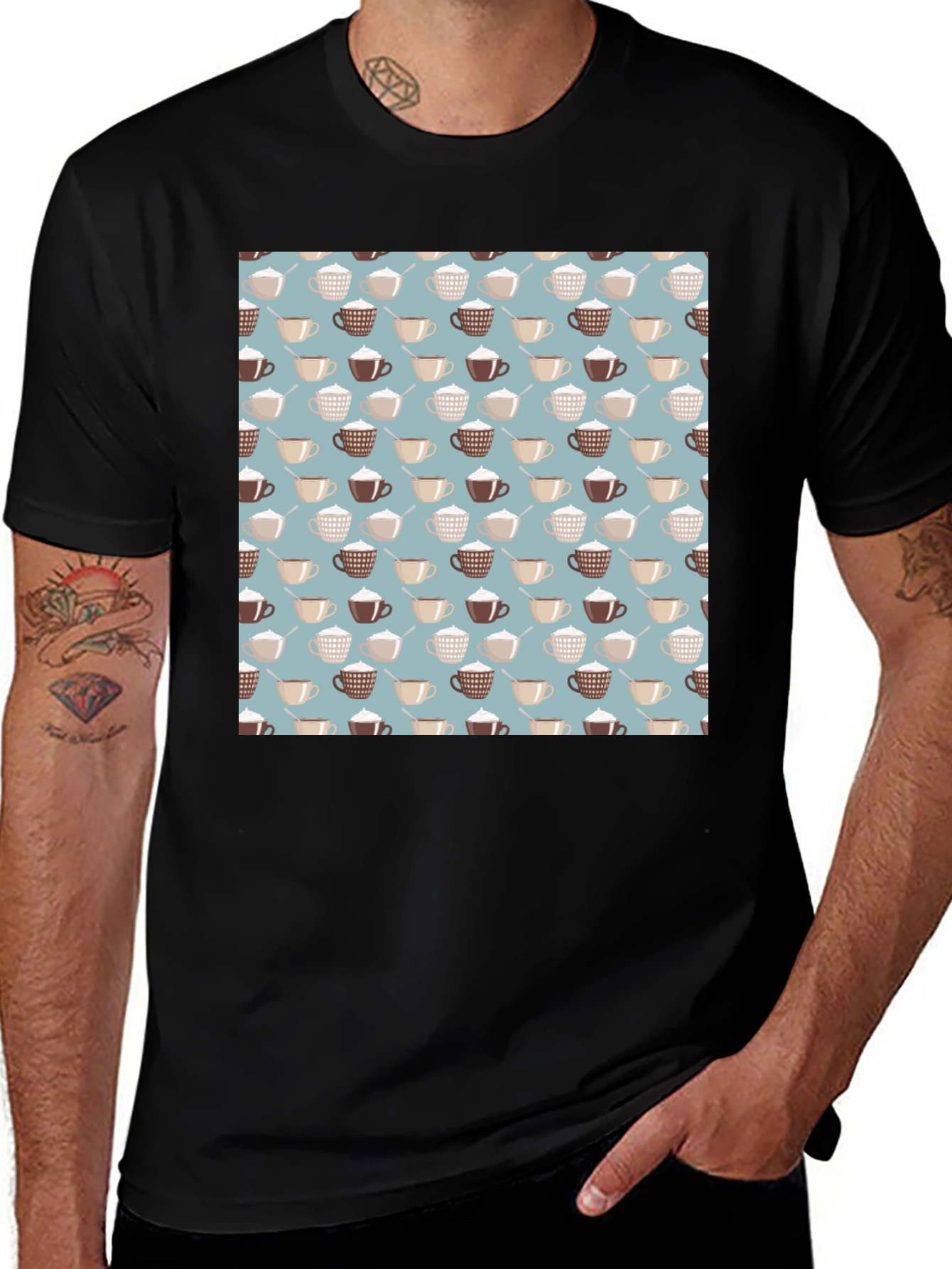 Variant 16 of Coffee Cup Pattern Black Tee