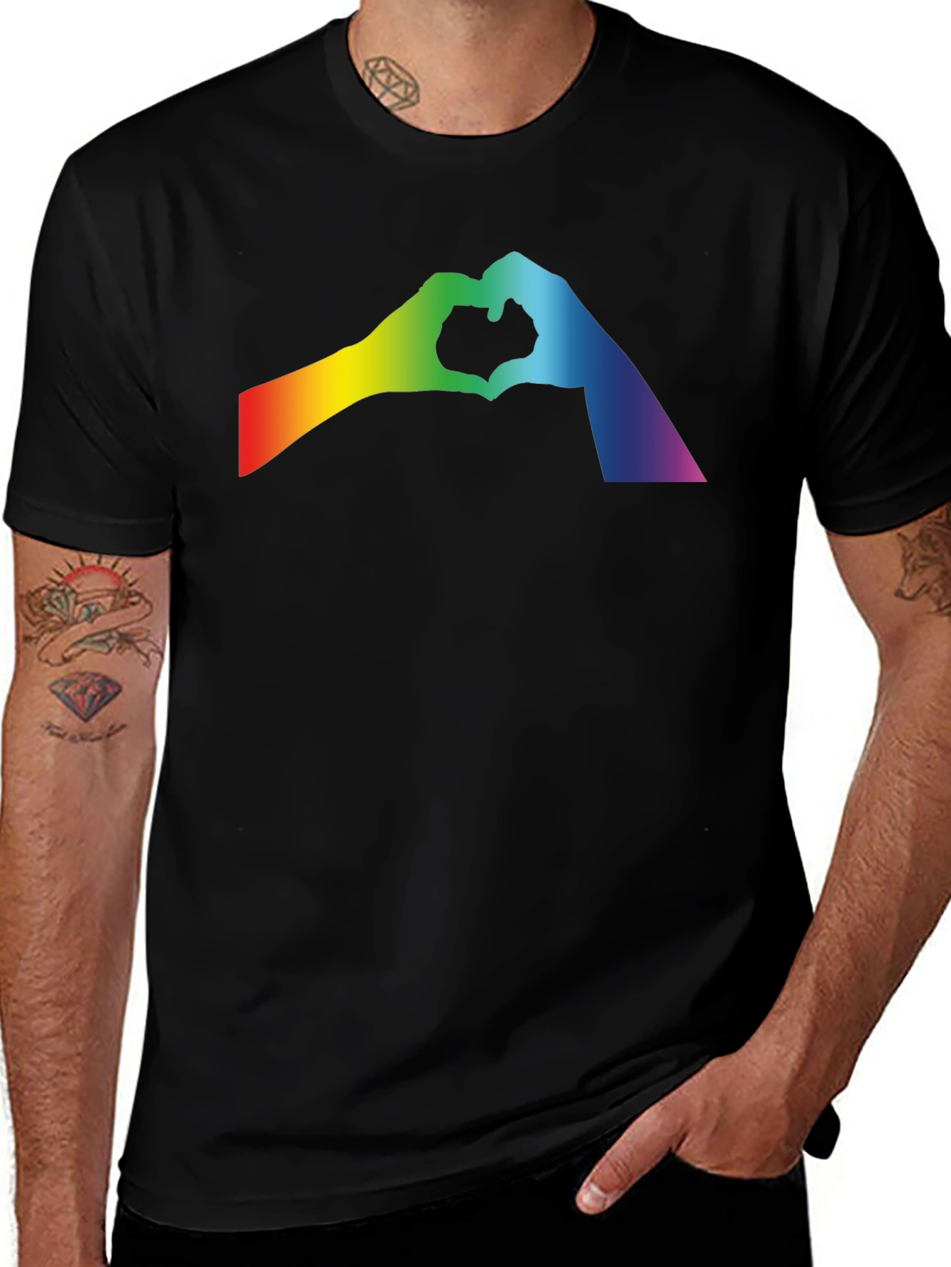 Variant 20 of Rainbow Heart Hands Black T-Shirt - Pride