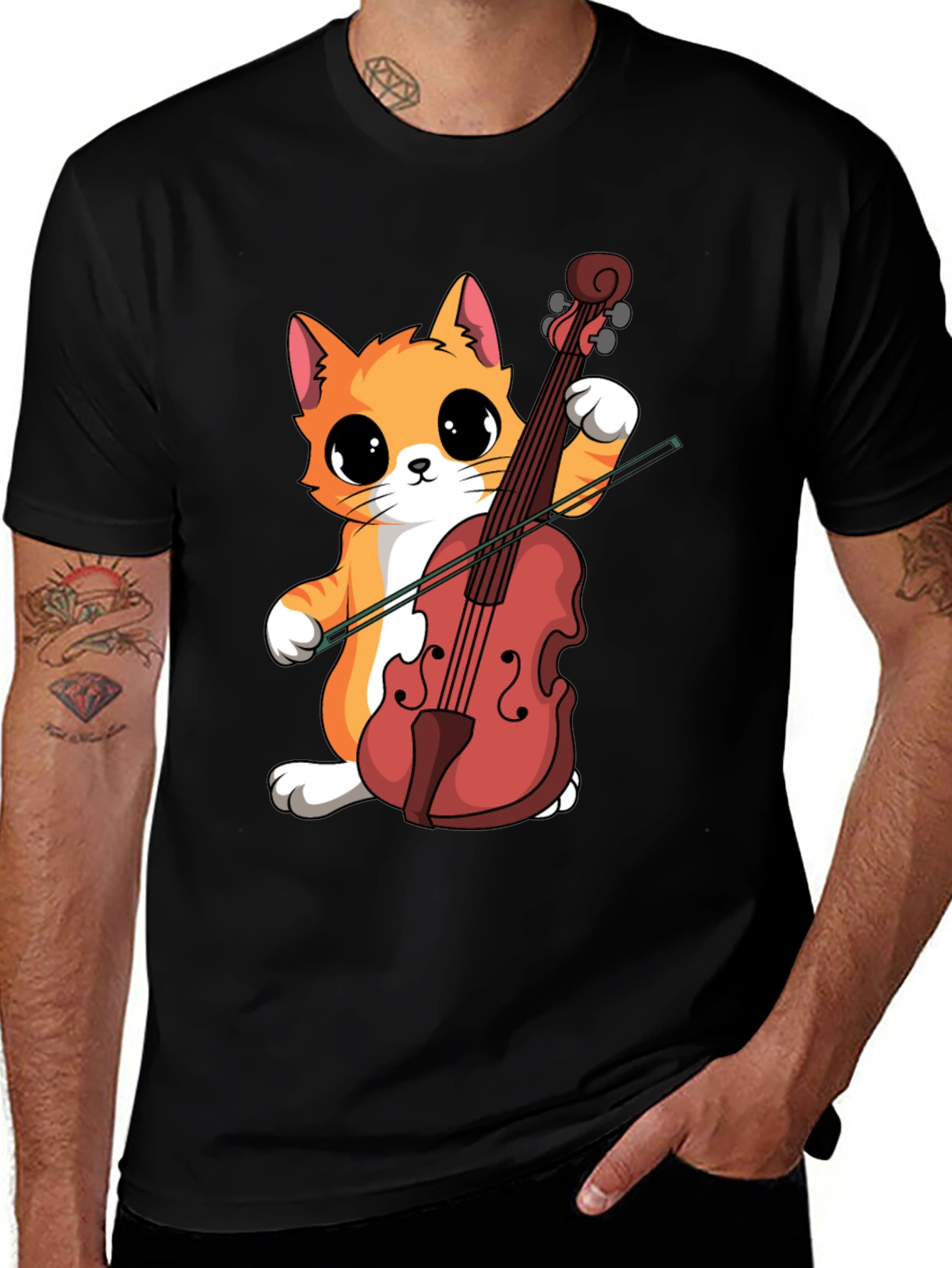 Variant 19 of Cat Playing Cello Black T-Shirt