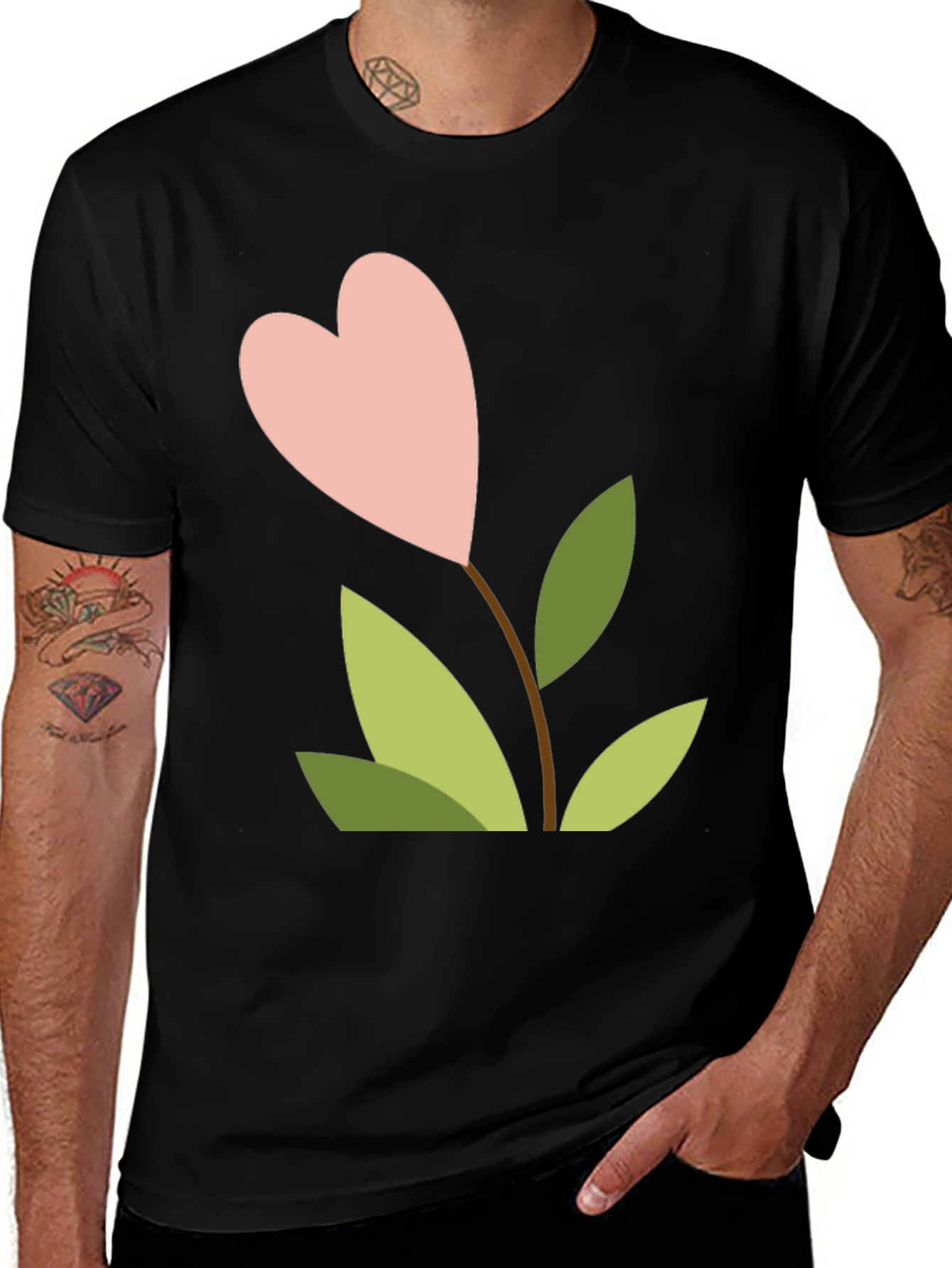 Variant 29 of Heart Flower Graphic Tee - Black Cotton Shirt