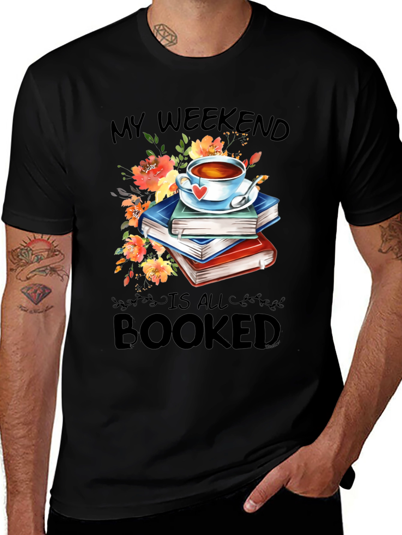 Variant 22 of Booked Weekend T-Shirt: Books, Tea, and Flowers