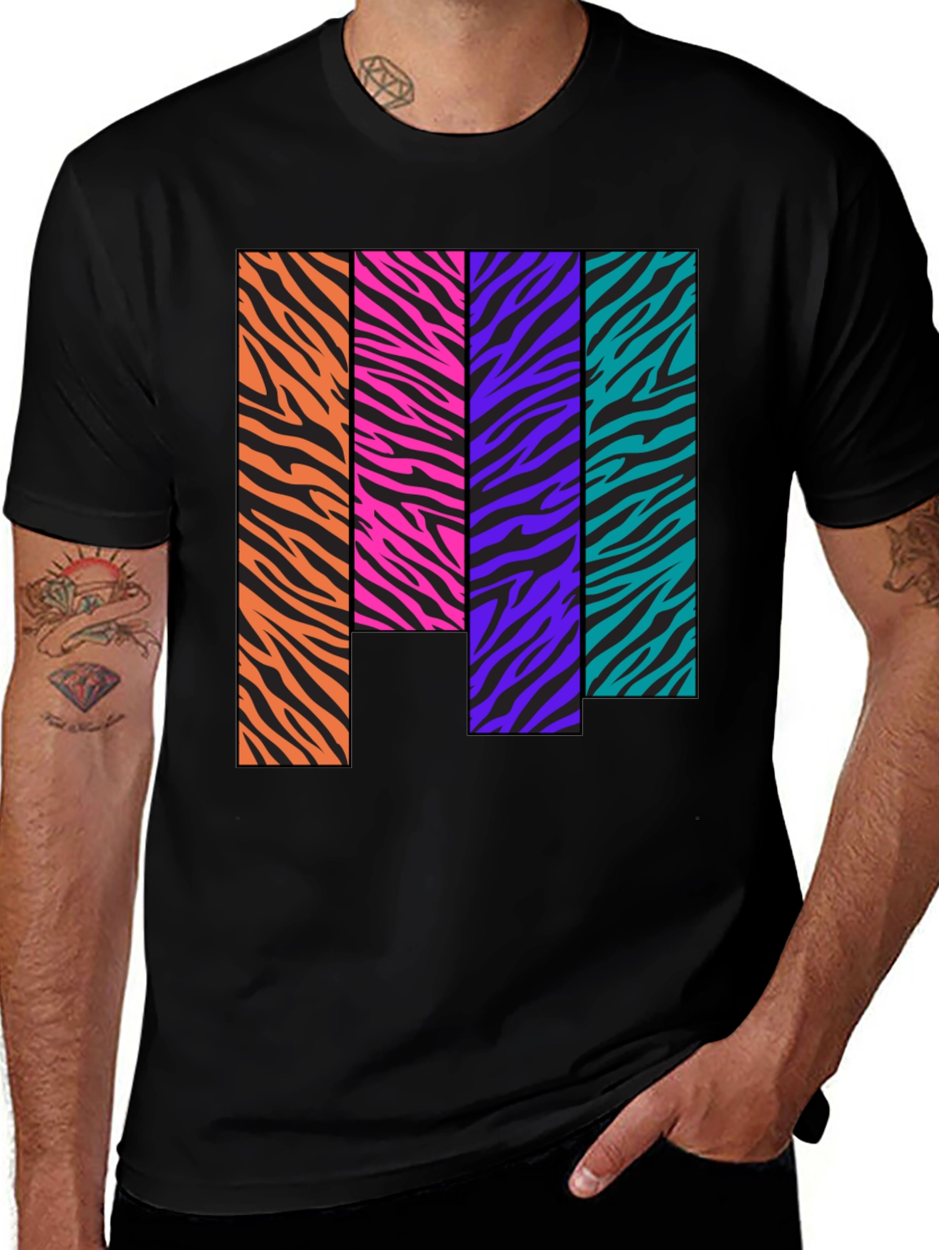 Black Retro Zebra Stripe Block Tee main image