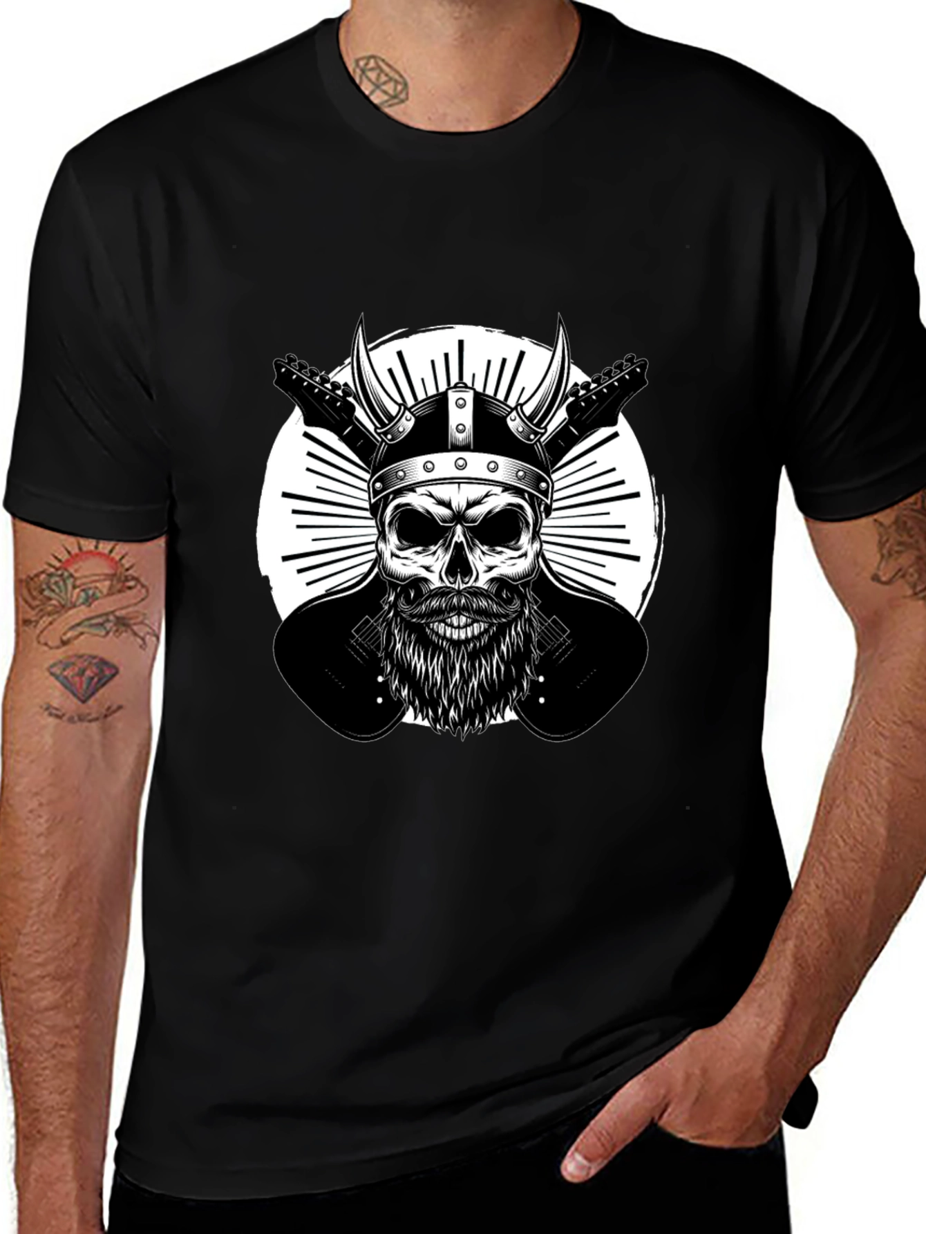 Variant 3 of Viking Skull & Guitars Graphic T-Shirt