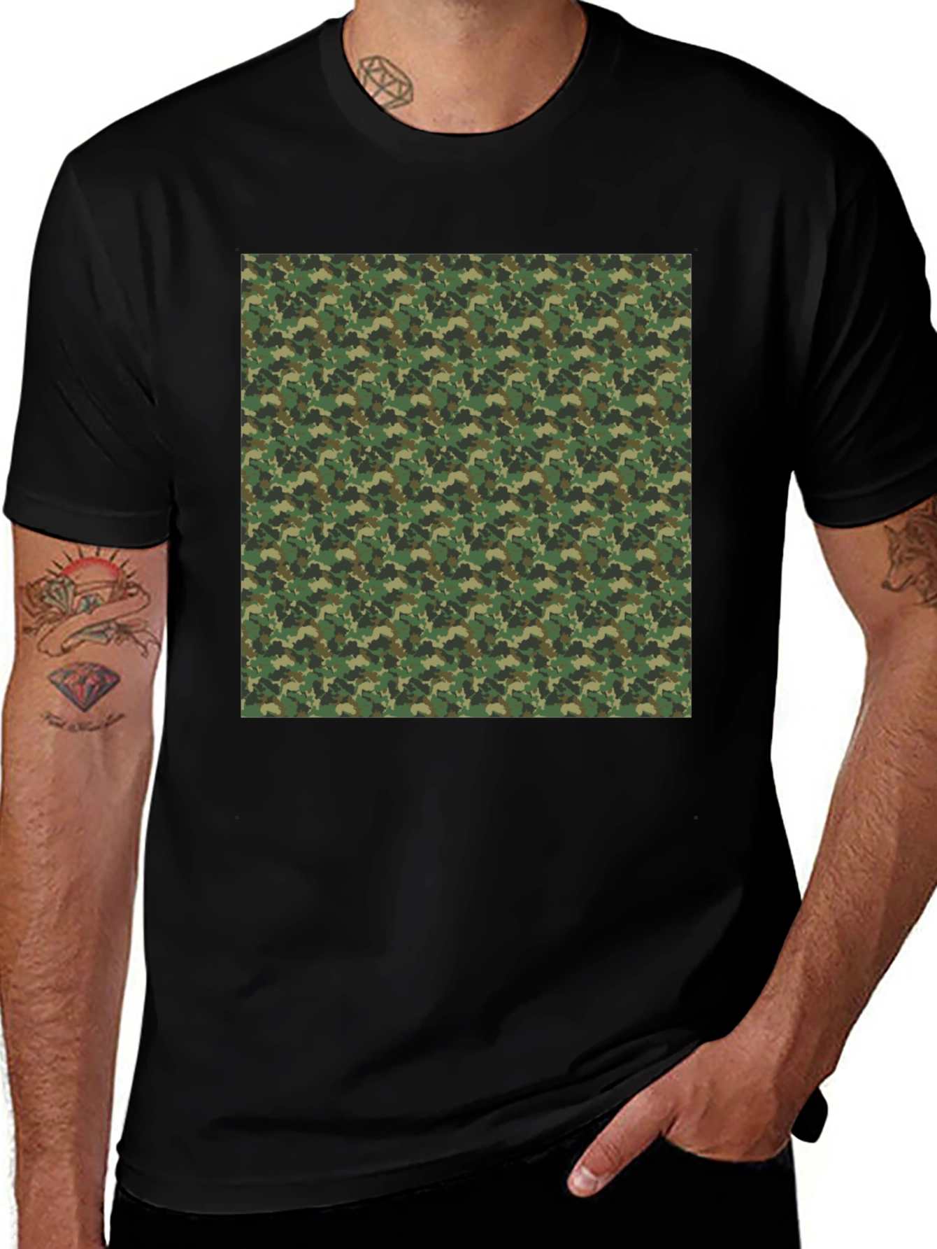 Variant 23 of Camo Patterned Print Black T-Shirt
