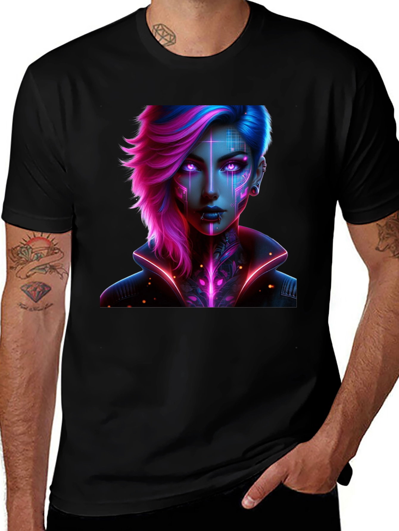Variant 15 of Cyberpunk Girl T-Shirt - Futuristic Neon Design