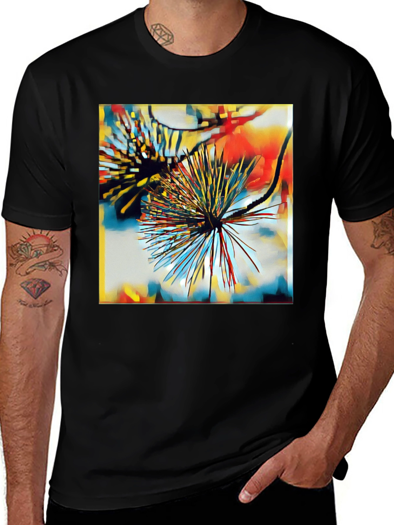 Variant 5 of Abstract Floral Graphic Print Black T-Shirt
