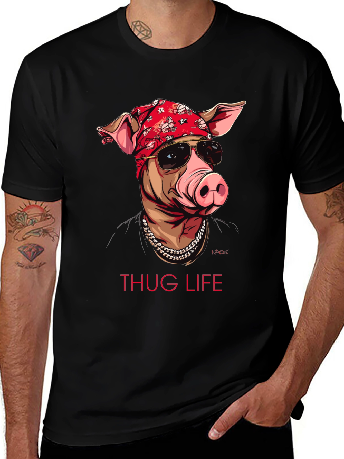 Thug Life Pig Graphic T-Shirt - Black
