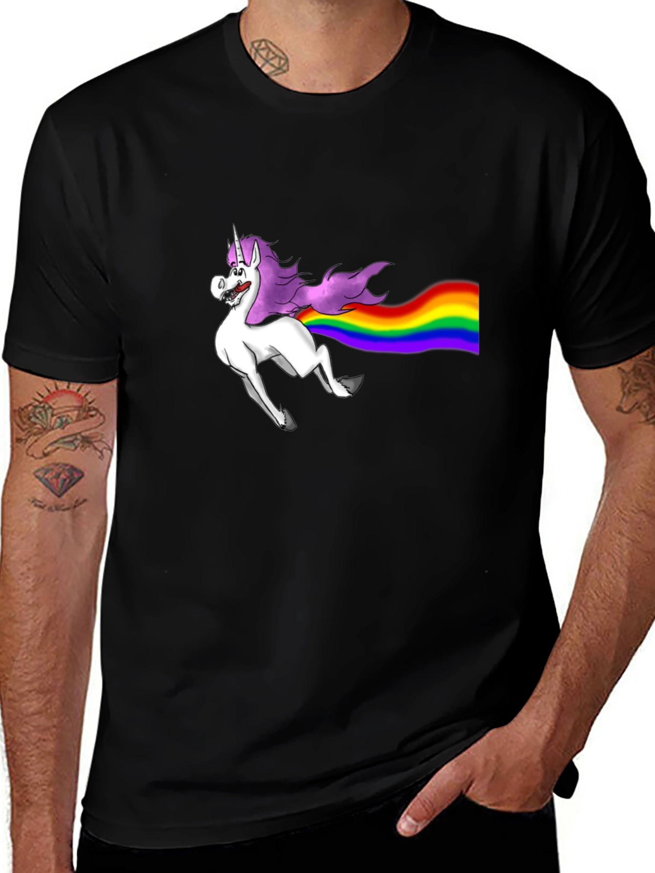 Variant 5 of Unicorn Rainbow T-Shirt - Men's Black Tee
