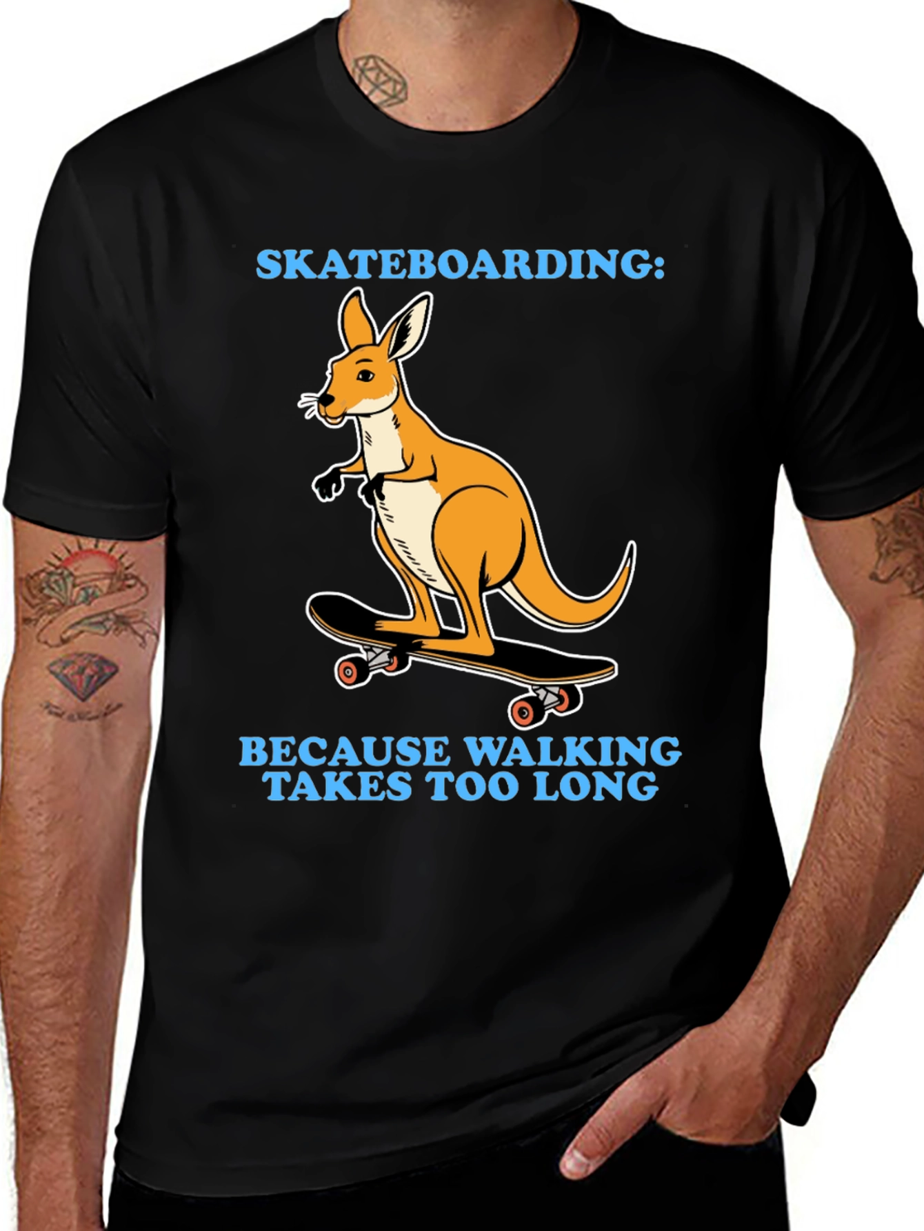 Variant 22 of Kangaroo Skateboarding T-Shirt - Because Walking Takes Too Long